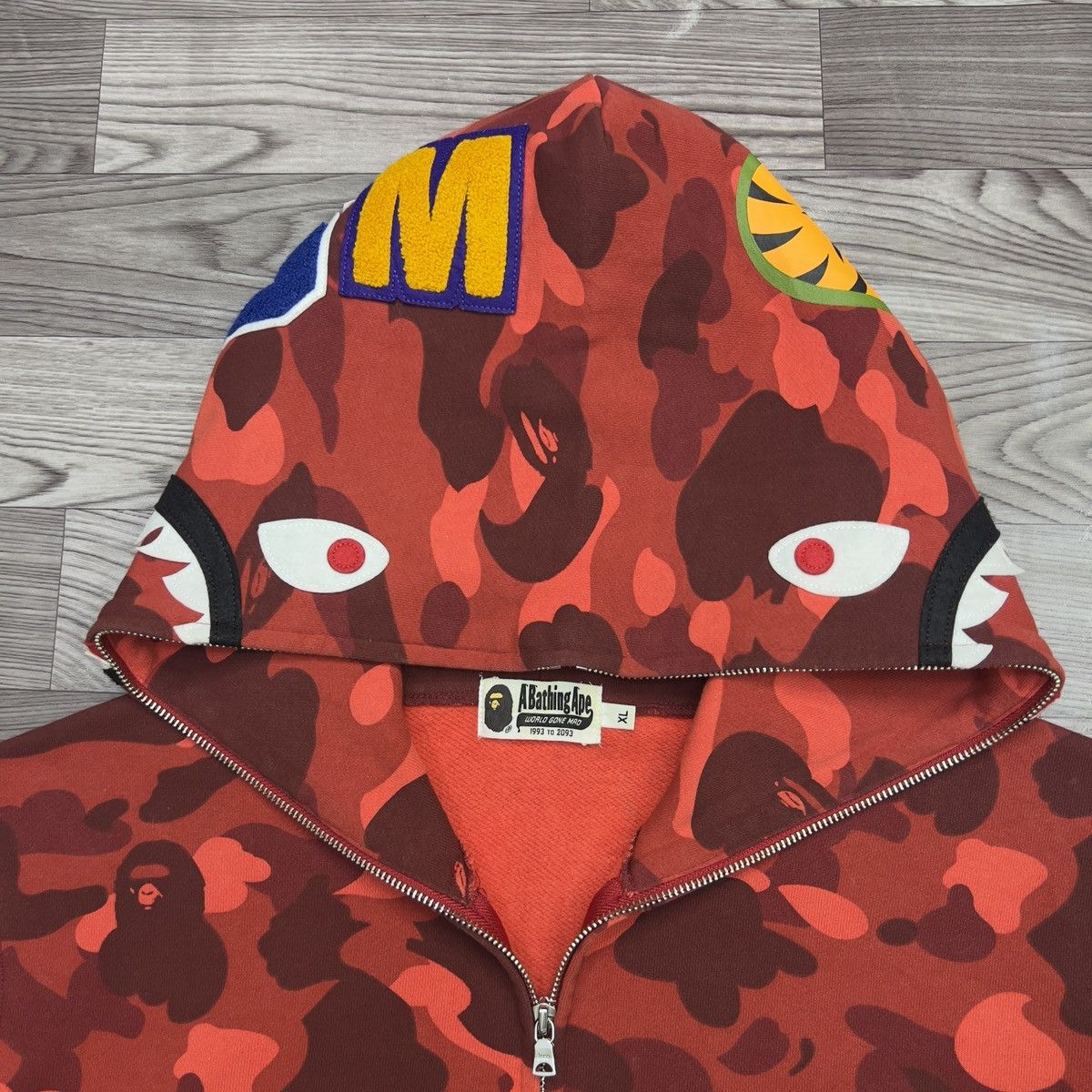Bape Bape Red Camo Shark Full Zip Hoodie Size US XL / EU 56 / 4 - 5 Thumbnail
