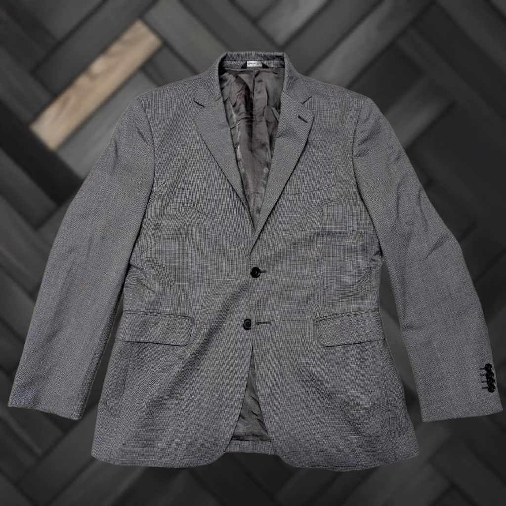 Yves Saint Laurent VINTAGE YSL ITALY Blazer JACKET Mens 40R Wool Gray Houndstooth Two-Button Notch Double-Vented 40 Regular 21.5" chest Size 40R - 1 Thumbnail