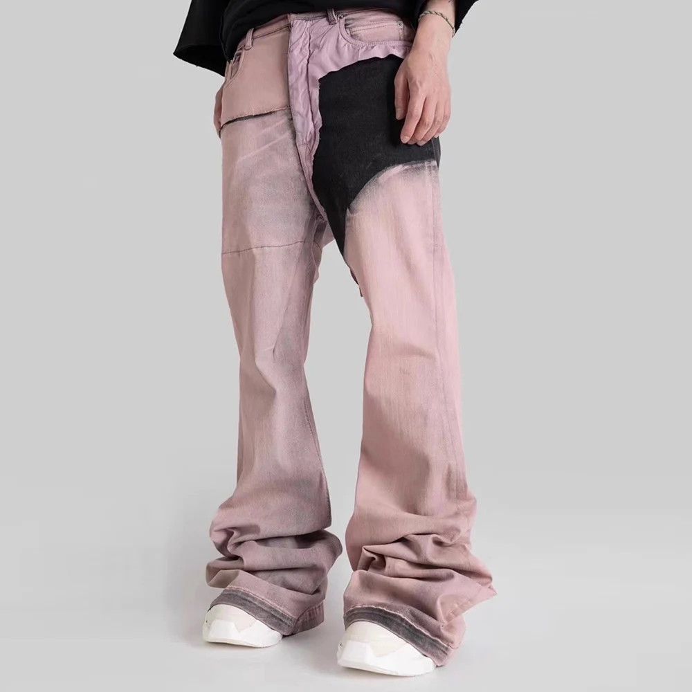 Designer × Japanese Brand × Jean Hombre Ribbon Dirty Baggy Flare Stacked Pink Pants Size US 31 - 1 Thumbnail