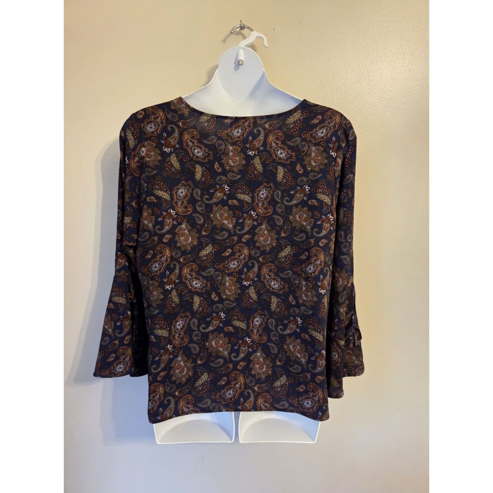 Vintage No Comment Blue Paisley Print Bell Sleeve Top 3X Plus Womens Size XXL / US 16-18 / IT 52-54 - 5 Thumbnail