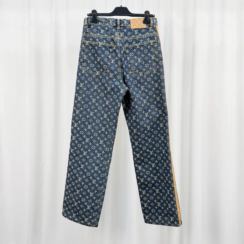 Louis Vuitton Louis Vuitton Leather-trimmed full-print jeans Size US 28 / EU 44 - 2 Thumbnail