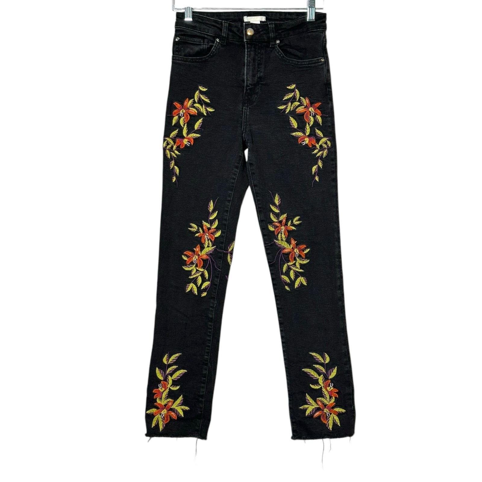 H&M H&M black floral embroidered high rise jeans size 4 Size 27" / US 4 / IT 40 - 8 Thumbnail