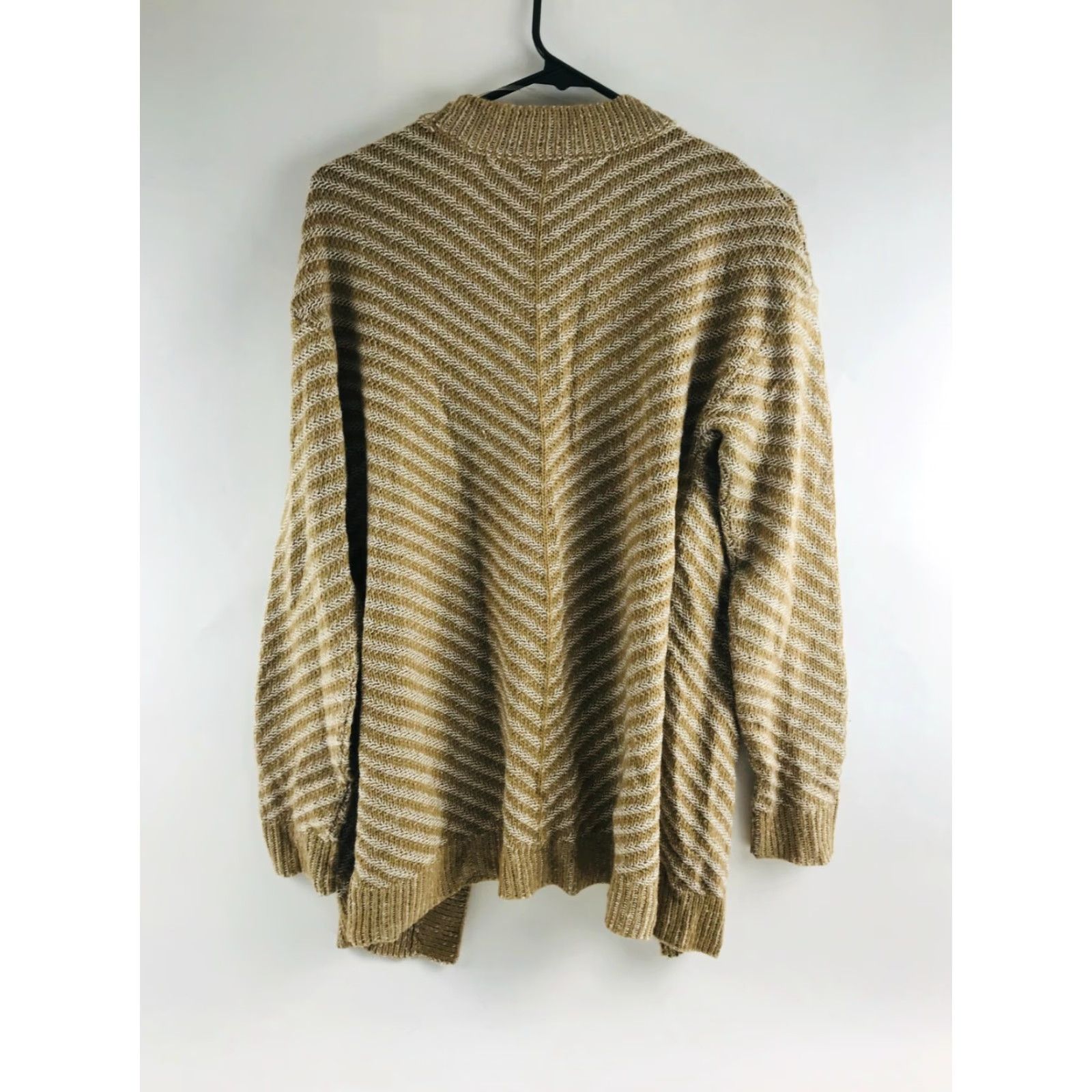 Merona Merona Cardigan Sweater Open Brown Tan White Striped Women's Medium Knitted 100% Acrylic Size M / US 6-8 / IT 42-44 - 2 Thumbnail