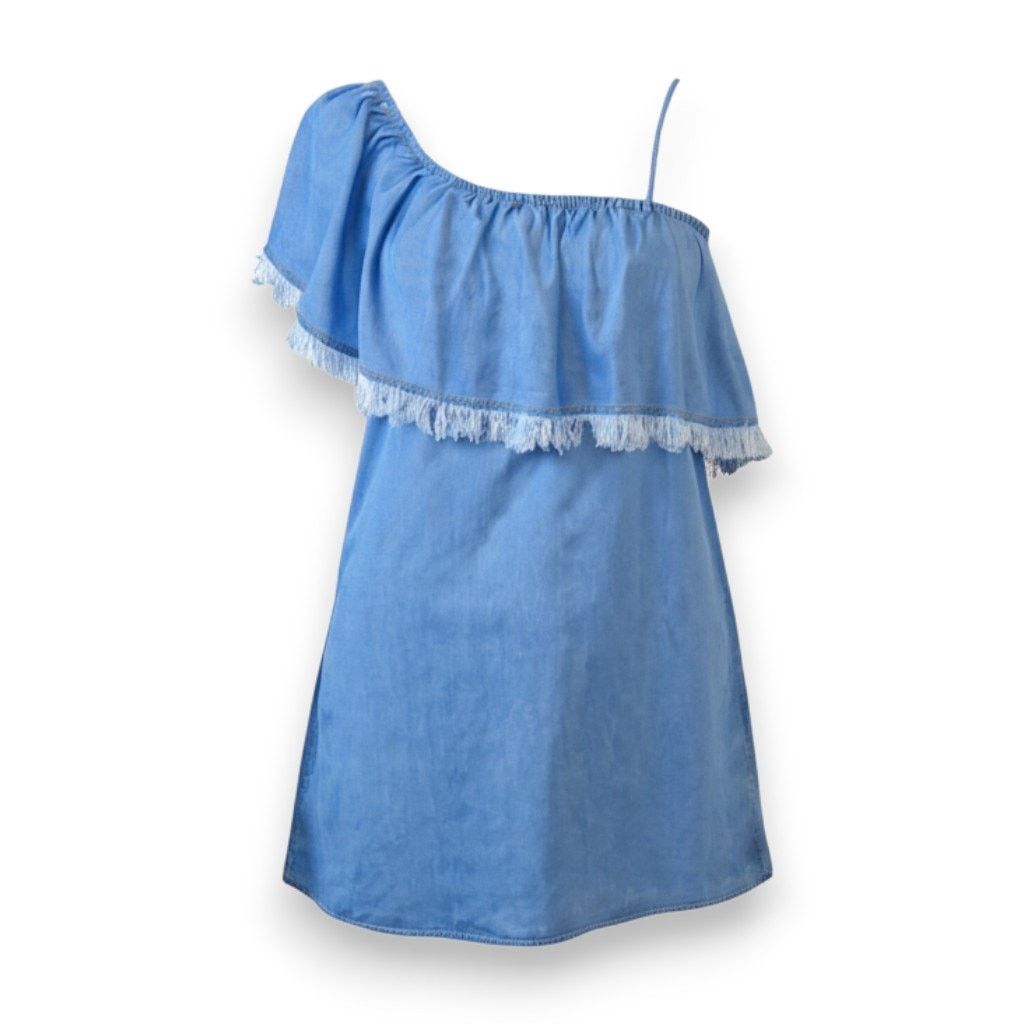 Splendid Splendid One Shoulder Ruffle Fringe Chambray Dress Size L Size L / US 10 / IT 46 - 1 Thumbnail