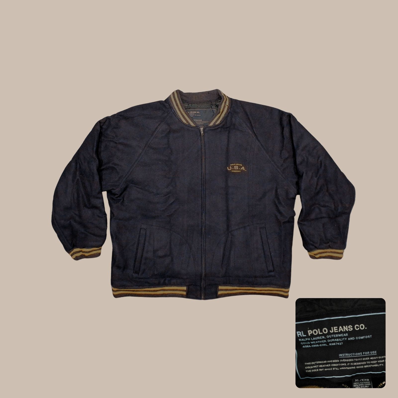 Ralph Lauren Ralph Lauren 90s USA Patch Oversized Wool Varsity Jacket Size US XXL / EU 58 / 5 - 1 Thumbnail