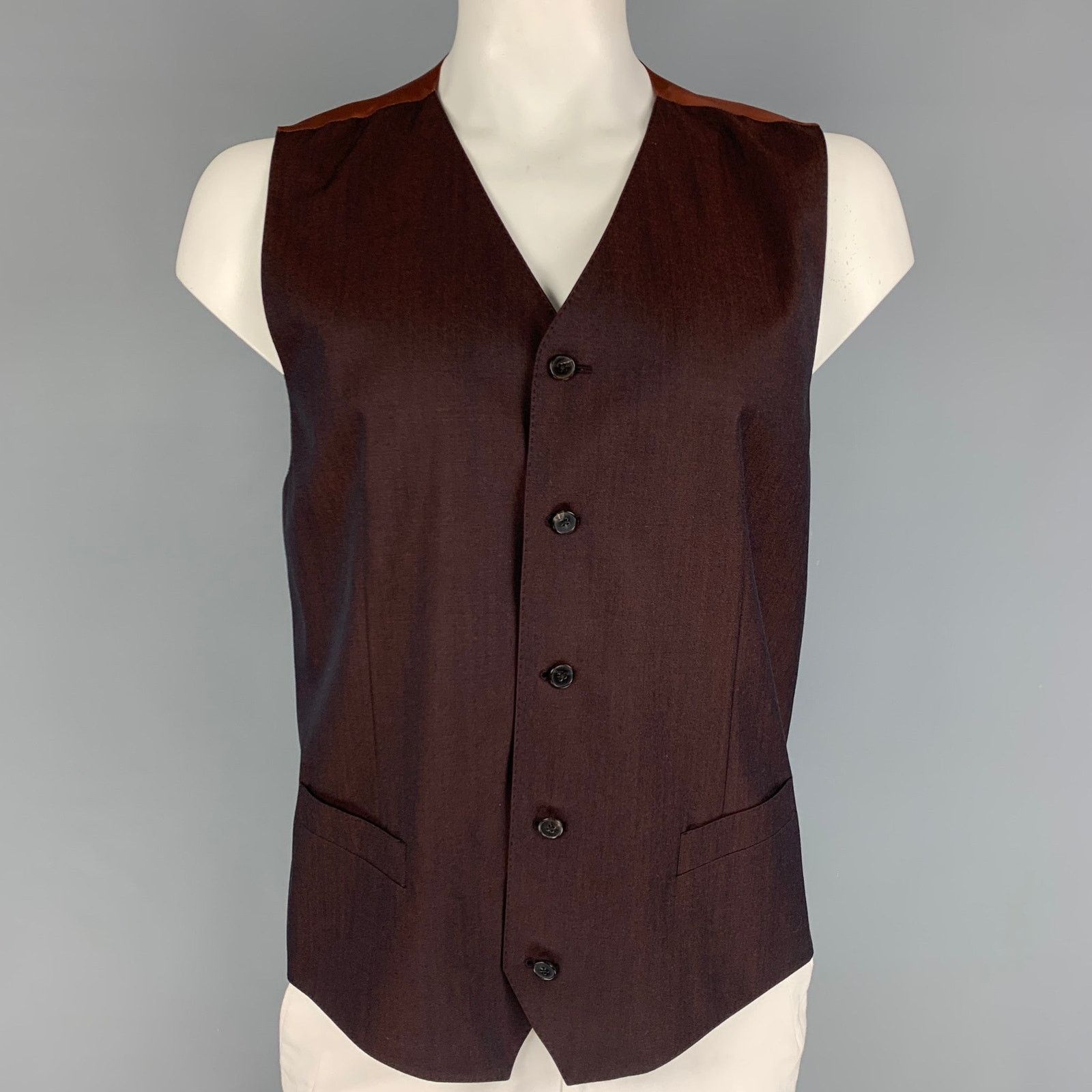 Dolce & Gabbana DOLCE & GABBANA Size 46 Brown Wool Buttoned Vest Size 46R - 1 Thumbnail