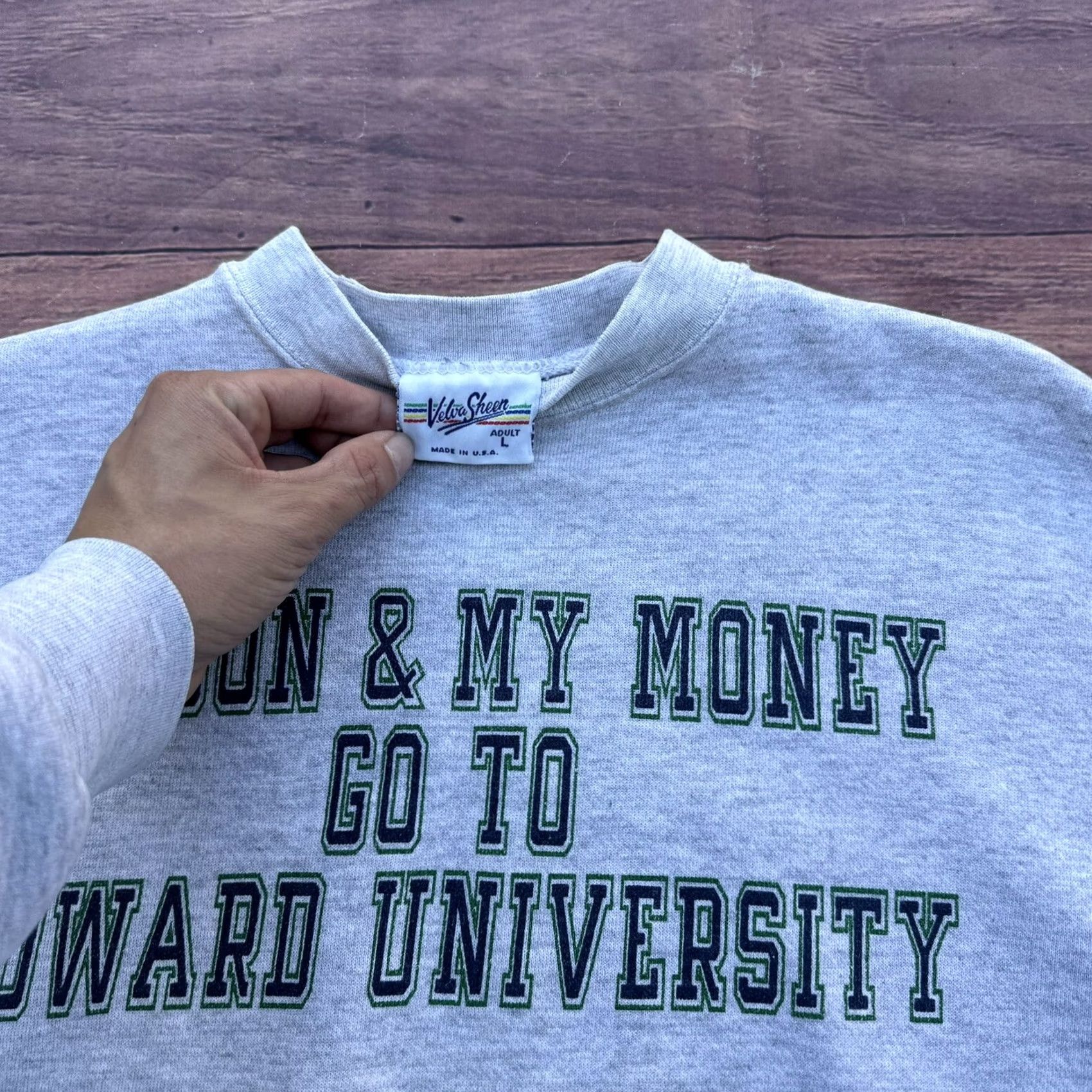 Velva Sheen VINTAGE Velva Sheen Crewneck Sweatshirt Men Large Gray USA 90s College Howard University HBCU Shirt Pullover Classic Fashion Size US L / EU 52-54 / 3 - 3 Thumbnail