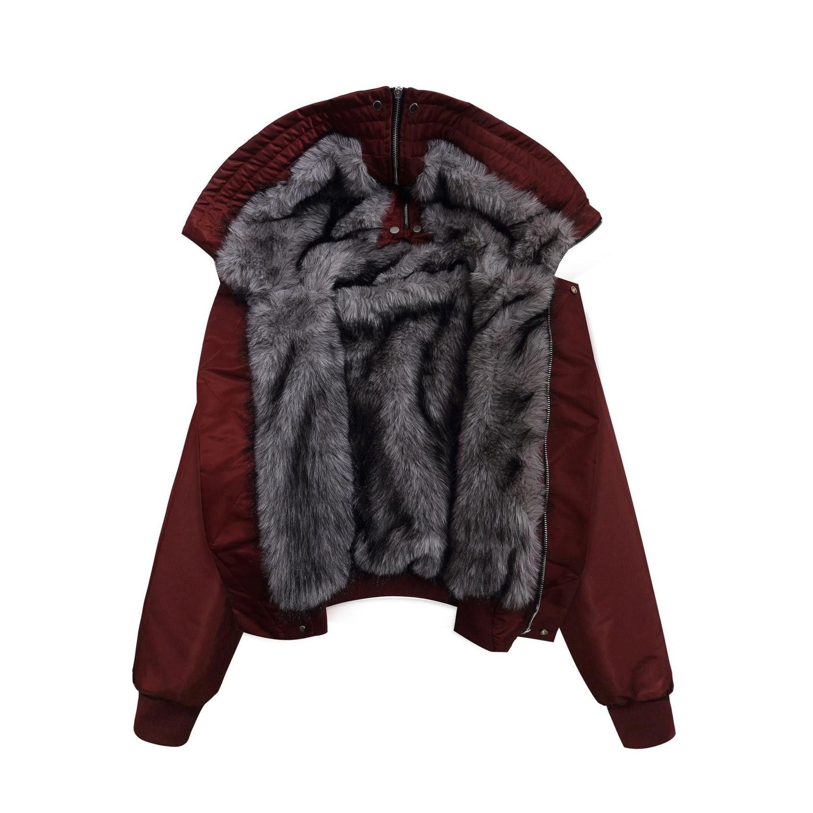 Japanese Brand Burgundy Cropped Puffer Jacket with Faux Fur Collar Size M / US 6-8 / IT 42-44 - 6 Thumbnail