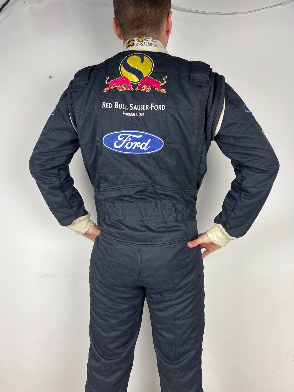 image of Vintage Red Bull Sauber Ford 1996 Roy Giddins F1 Coverall in Blue, Men's (Size 32)