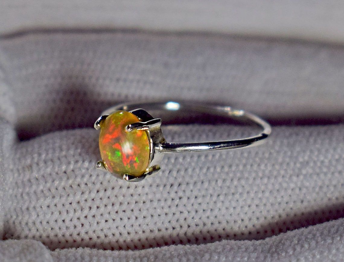 Handmade Ethiopian Opal Ring: Handmade 925K Silver, Multi-Fire Size ONE SIZE - 2 Thumbnail