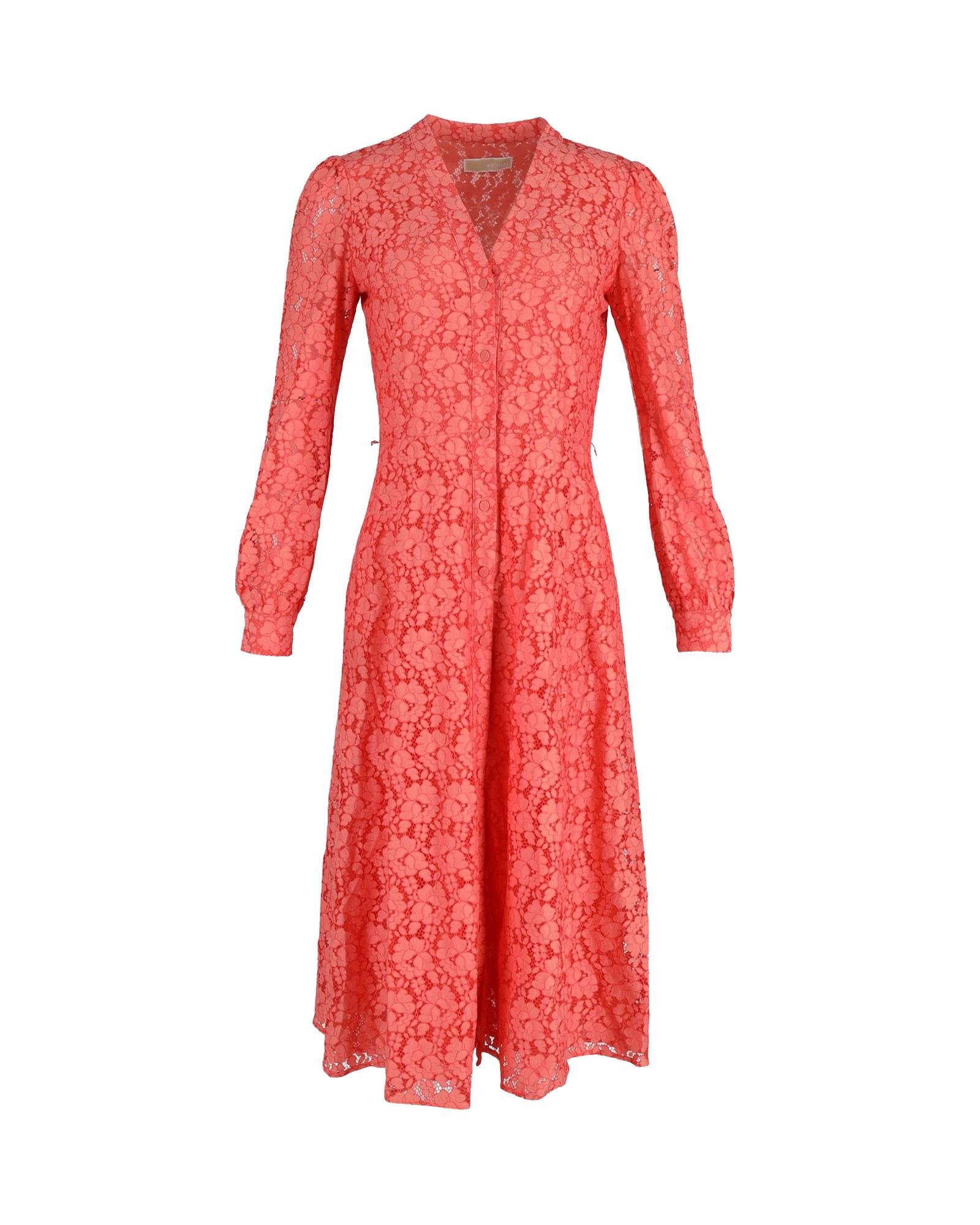 image of Michael Kors Coral Cotton Lace Long Sleeve Midi Dress, Women's (Size Small)