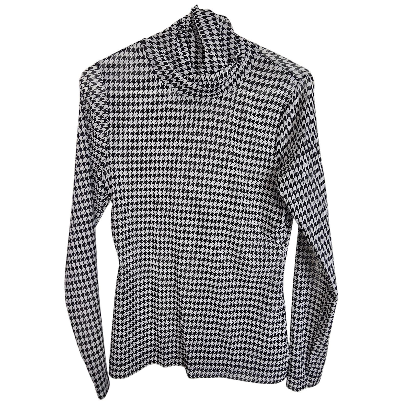 White House Black Market White House Black Market Sheer Houndstooth Top S Turtleneck Size S / US 4 / IT 40 - 1 Thumbnail