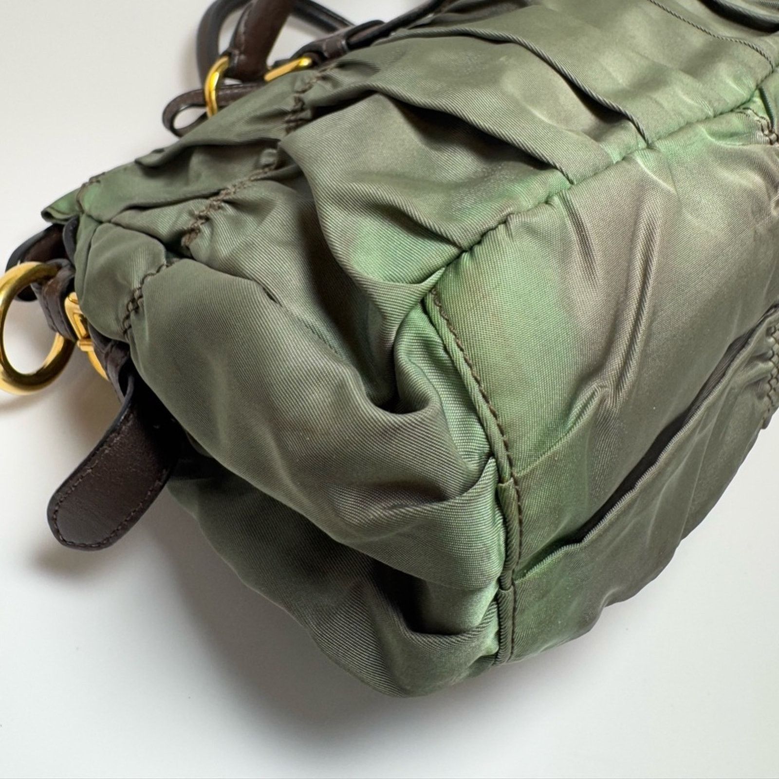 Prada Prada Tessuto Gaufre Olive Green & Brown Leather Satchel Size ONE SIZE - 11 Thumbnail