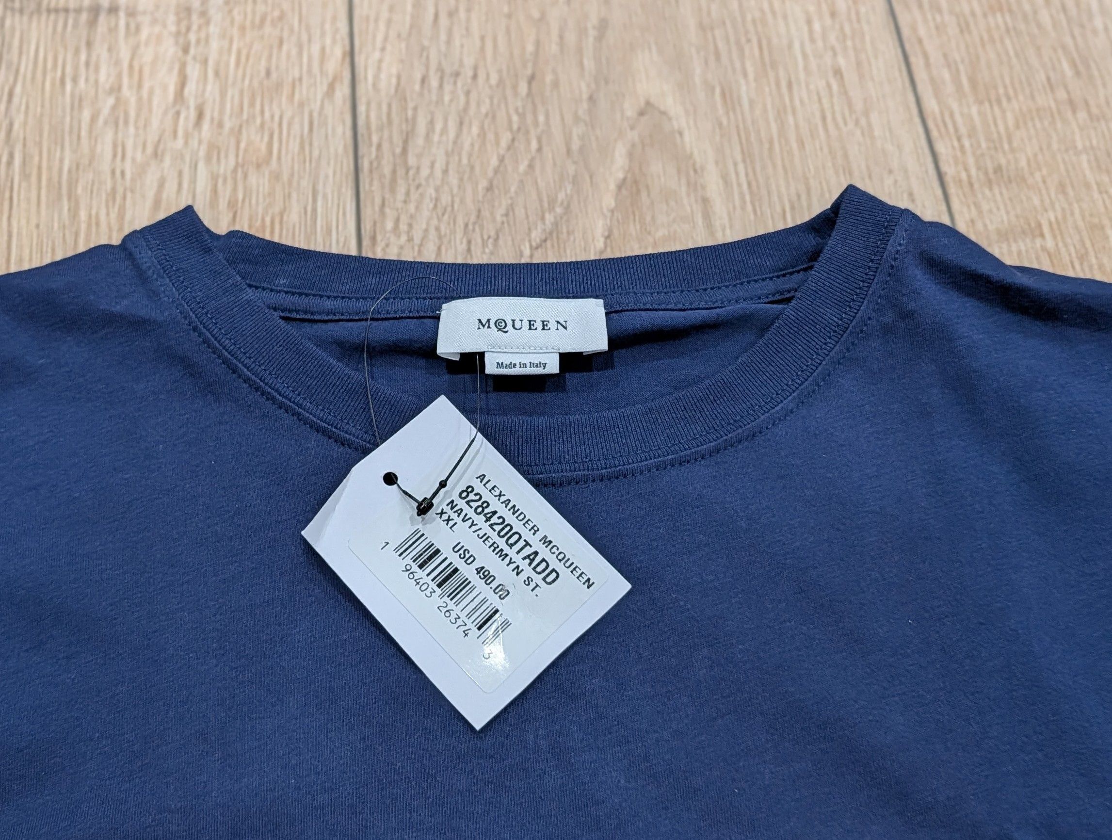 Alexander McQueen Alexander McQueen Flocked Logo T-Shirt Dark Blue 2XL Size US XXL / EU 58 / 5 - 4 Thumbnail