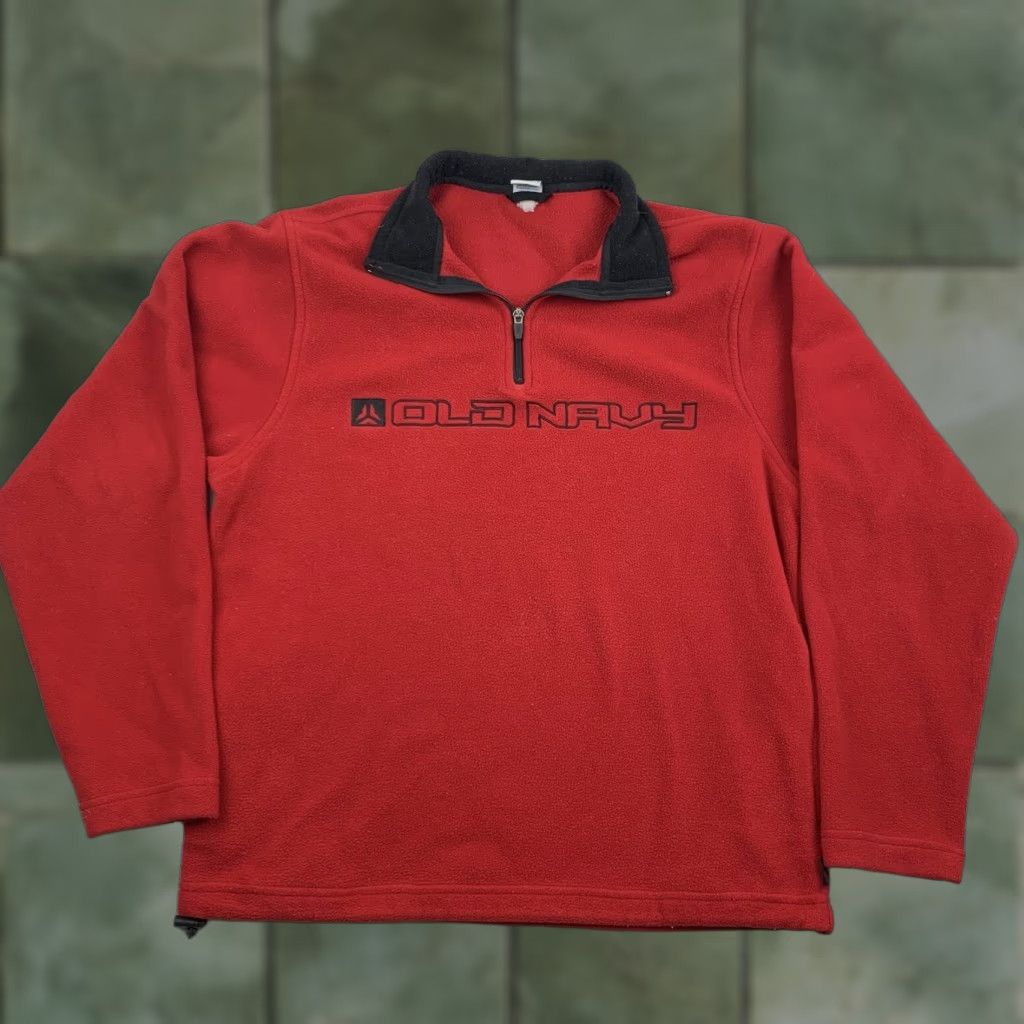 Old Navy VINTAGE Old Navy Jacket Adult L Fleece Quarter Zip Pullover Y2K Spell Out Red Mens Size US L / EU 52-54 / 3 - 1 Thumbnail