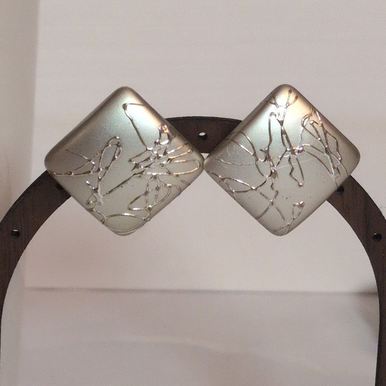 Vintage VTG 1980s Silver-Tone Abstract Square Pierced Post Earrings Size ONE SIZE - 2 Thumbnail