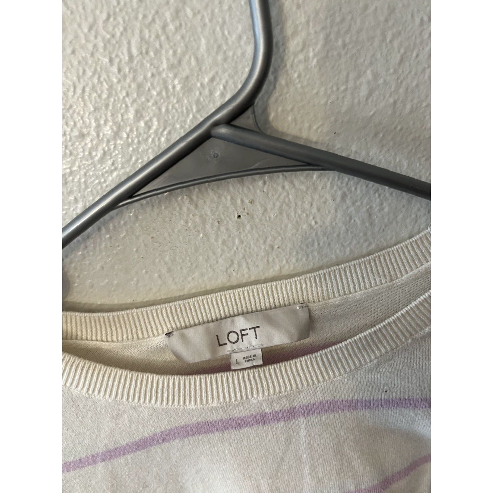 Ann Taylor VINTAGE Ann Taylor Loft Sweater Shirt Womens L White Purple Striped Short Sleeve Crew Neck Knit Targeted keywords Size L / US 10 / IT 46 - 2 Thumbnail
