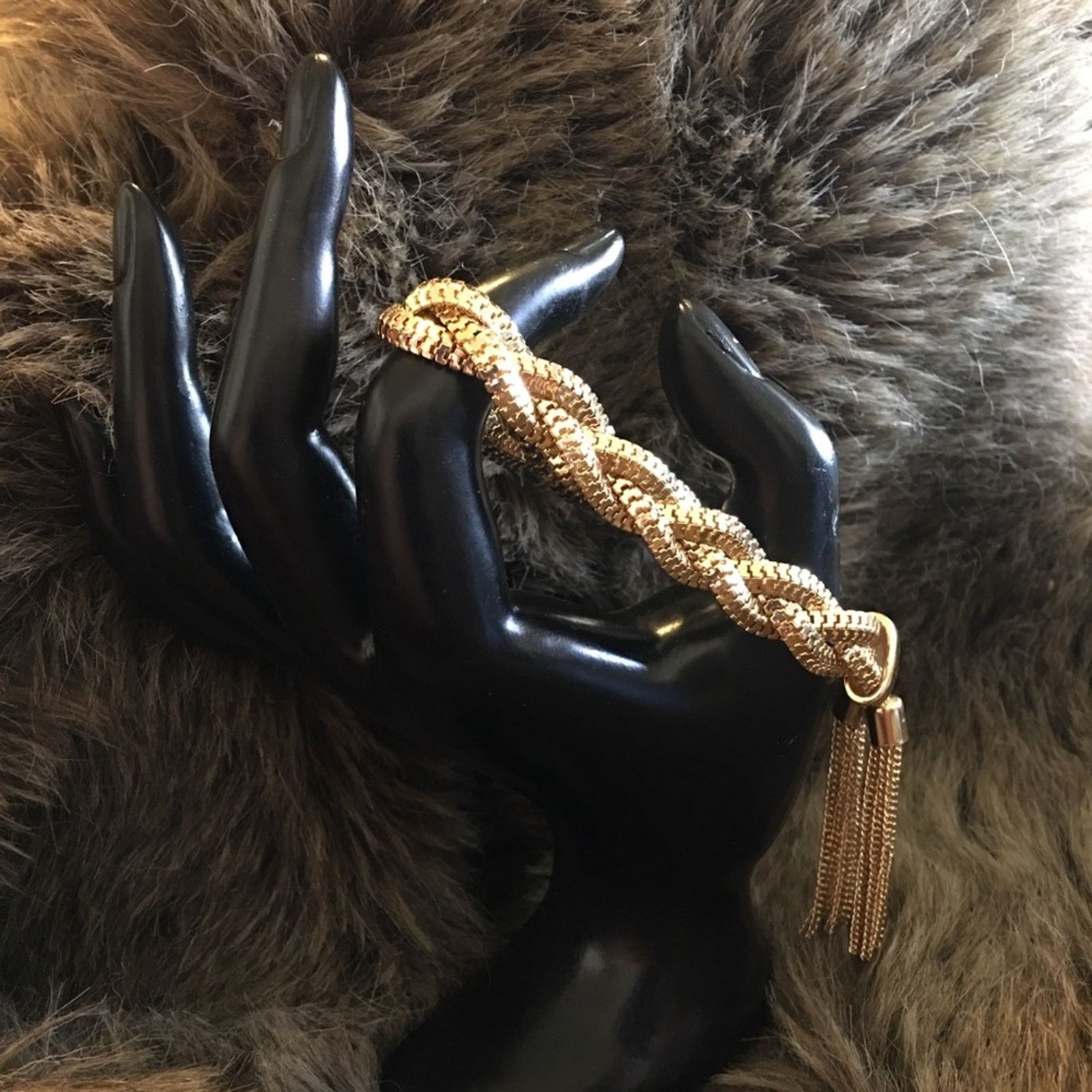 Jewelry Gold tone braided chain bracelet with tassel Size ONE SIZE - 2 Thumbnail