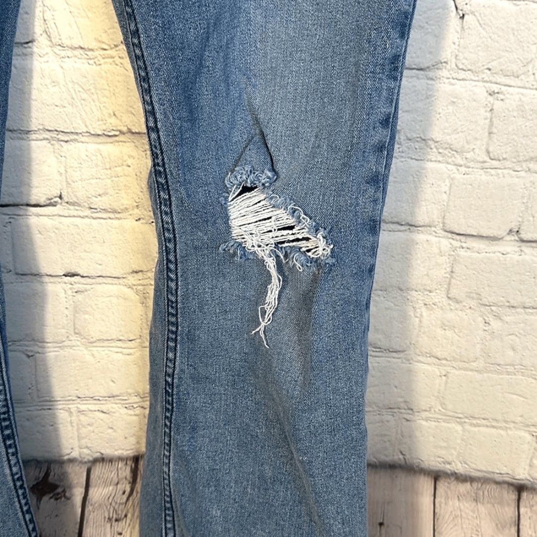 Vintage Shyanne Jeans Bootcut Women Distressed Patchwork Light Blue Stretch W31 L32 Size 24" / US 00 / IT 34 - 3 Thumbnail
