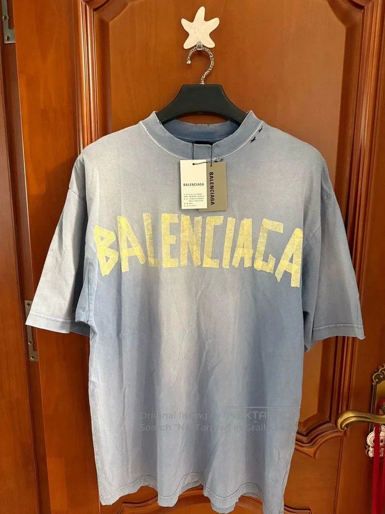 Balenciaga Balenciaga Blue Tape Short Sleeve Tee. Size US S / EU 44-46 / 1 - 1 Thumbnail