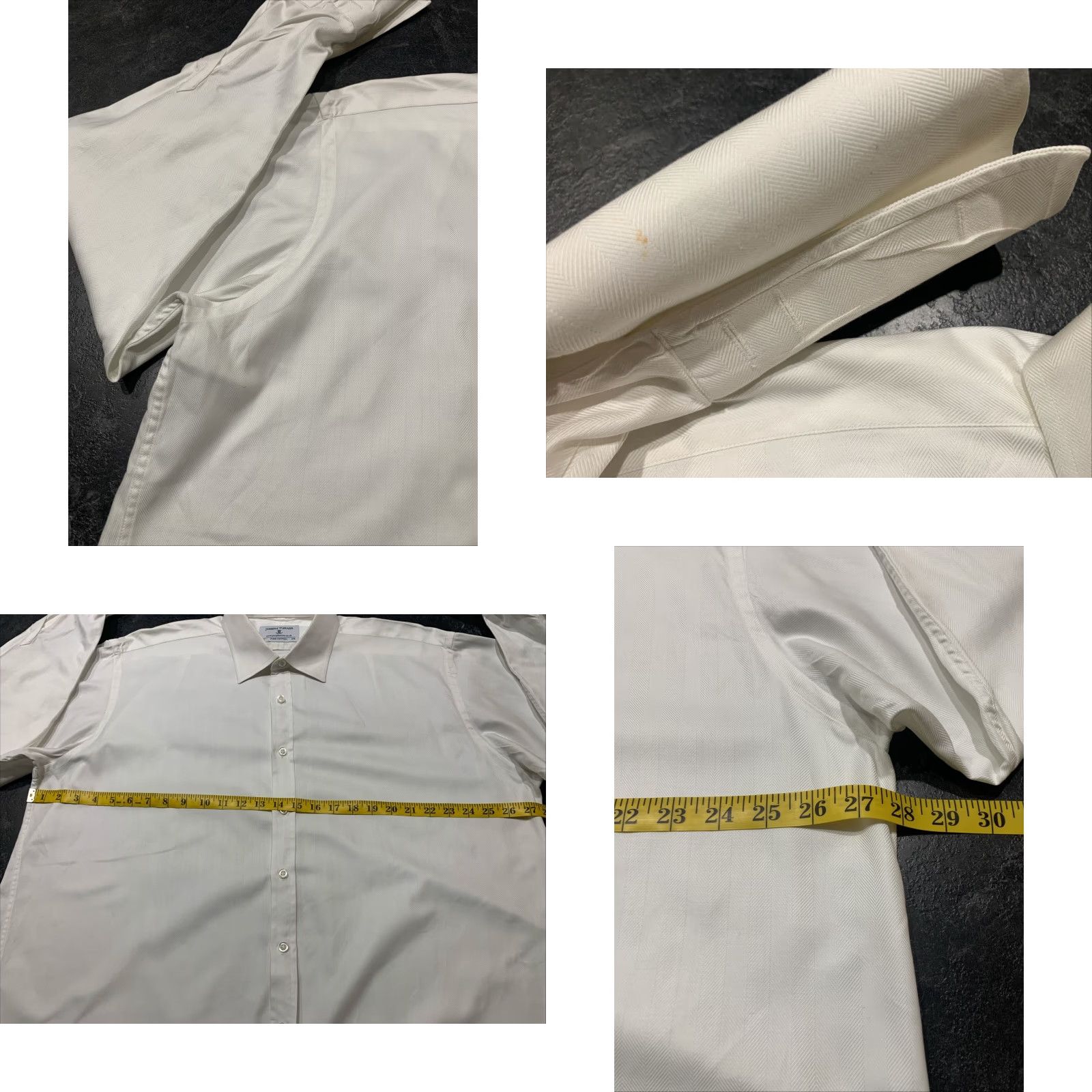 Joseph Joseph Turner Dress Shirt White Herringbone French Cuffs 18 37R Mens Regular Size 37 Neck 18in Business Size 36R - 8 Thumbnail