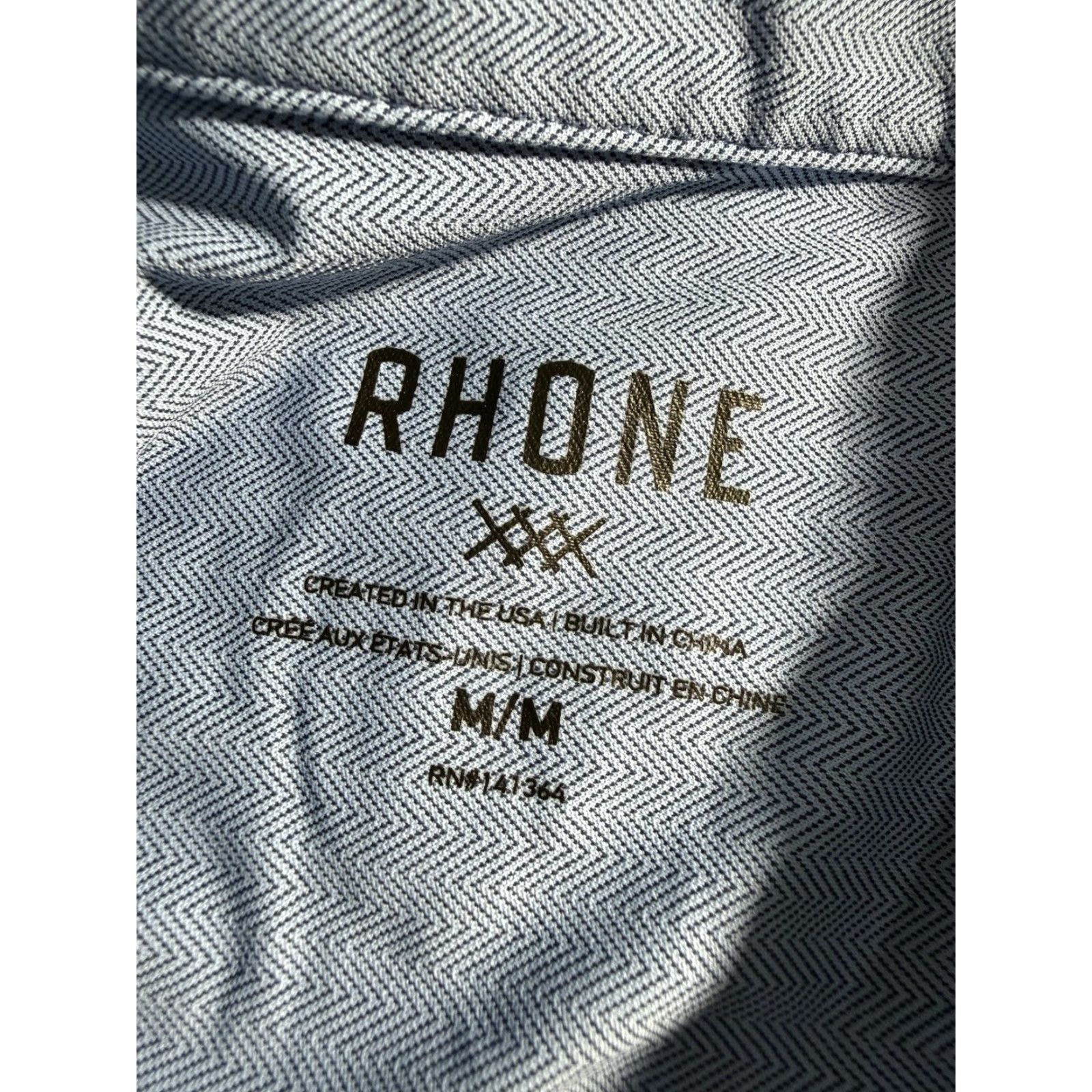 Rhone Rhone Shirt Mens M Blue Herringbone Stretch Performance Button Front Commuter Size US M / EU 48-50 / 2 - 3 Thumbnail