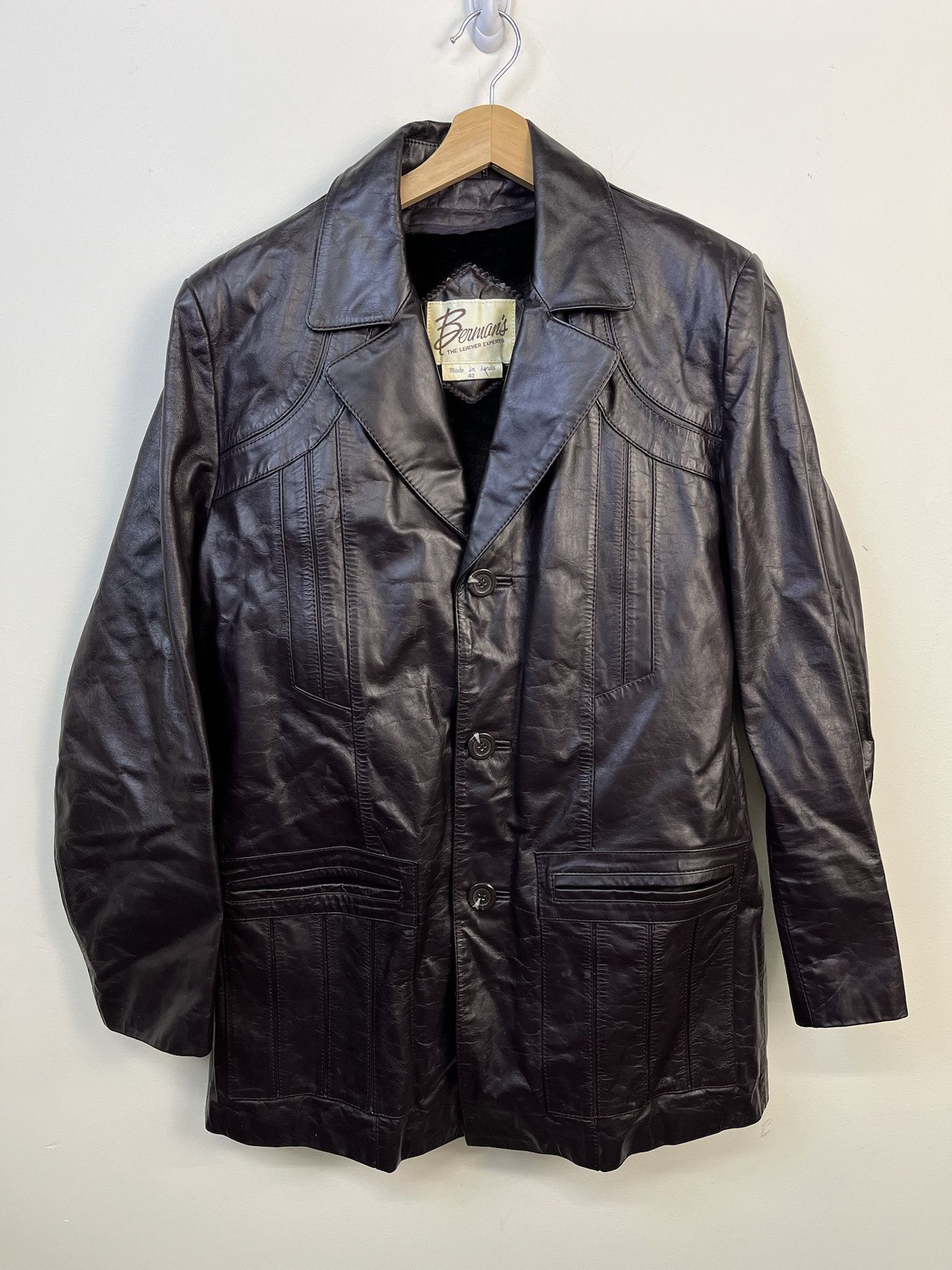 Leather Vintage Leather Jacket Berman's Brown Purple Fur Lined Leather Coat Size M (40) Size US M / EU 48-50 / 2 - 1 Thumbnail
