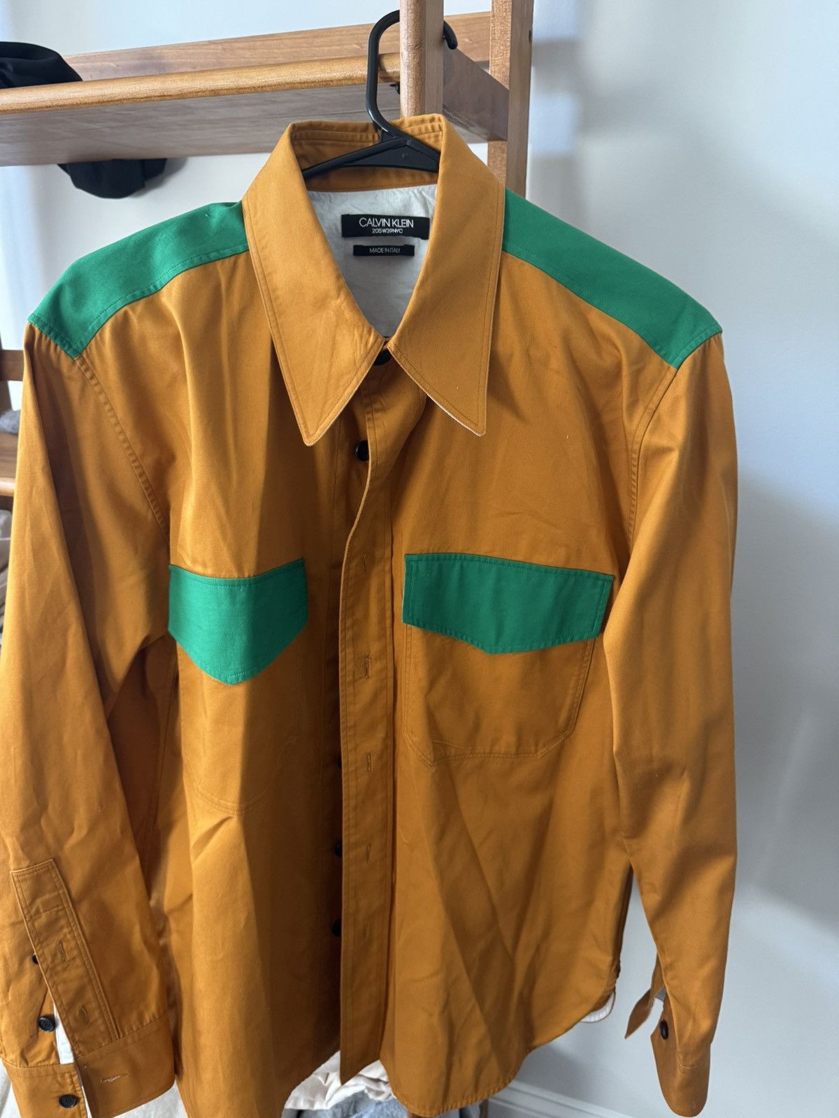 Calvin Klein 205W39NYC Contrast-Trimmed Cotton-Gabardine Shirt - Orange Size US M / EU 48-50 / 2 - 1 Thumbnail