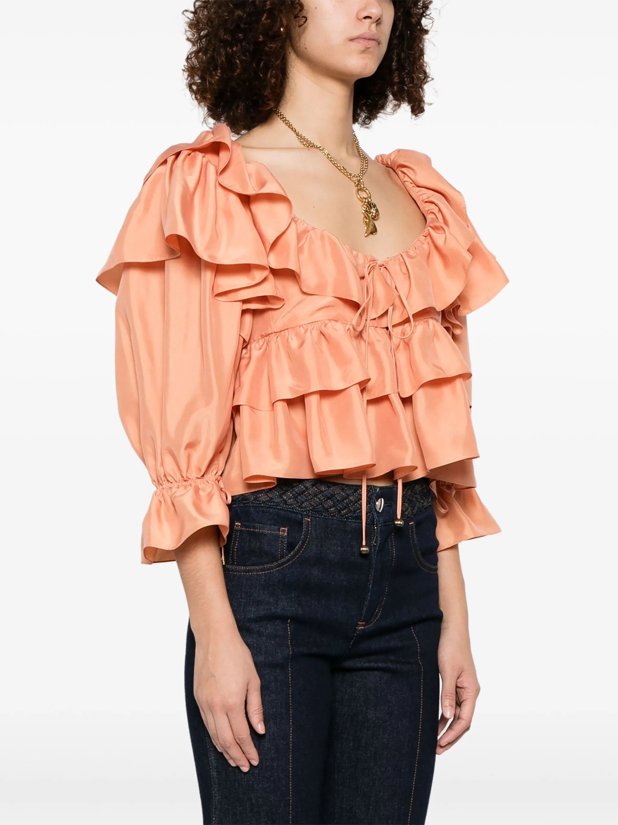 Chloe o1loc1c11125 Ruffle Top in Shell Coral Size L / US 10 / IT 46 - 3 Thumbnail