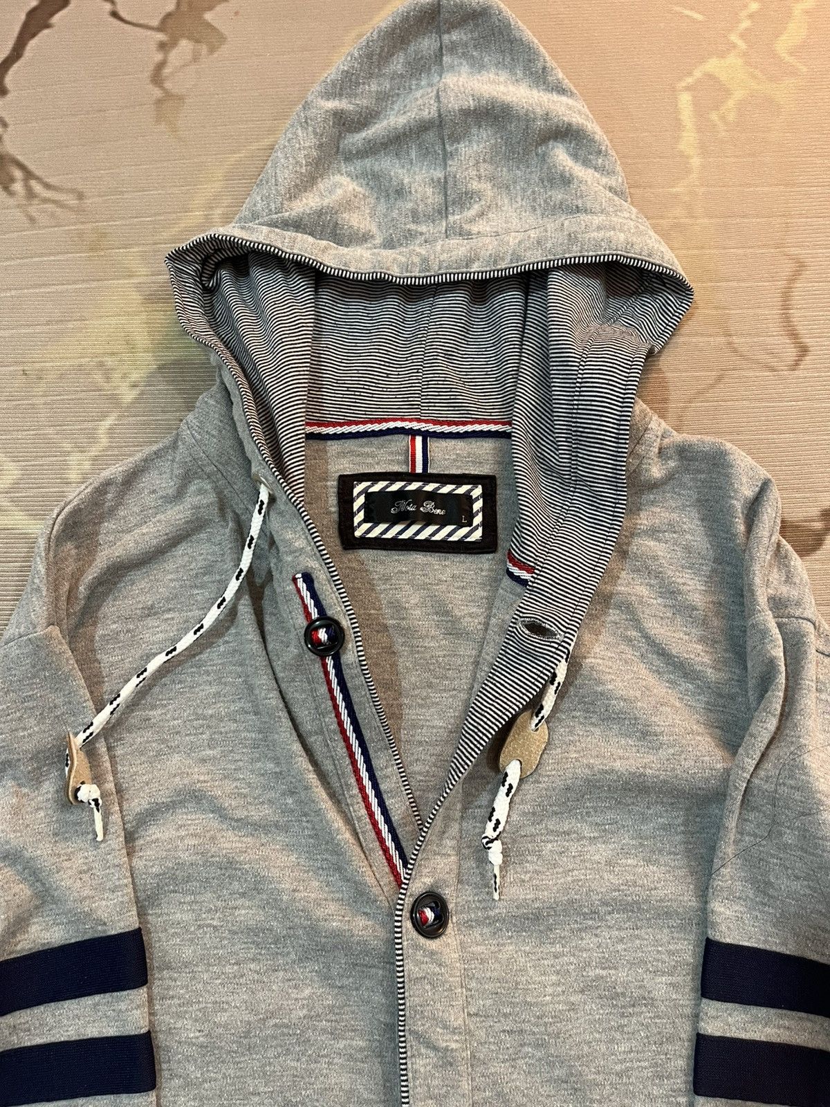 Japanese Brand Nota Bene Stripe Sleeve Button Hoodie Japan Size US M / EU 48-50 / 2 - 7 Thumbnail