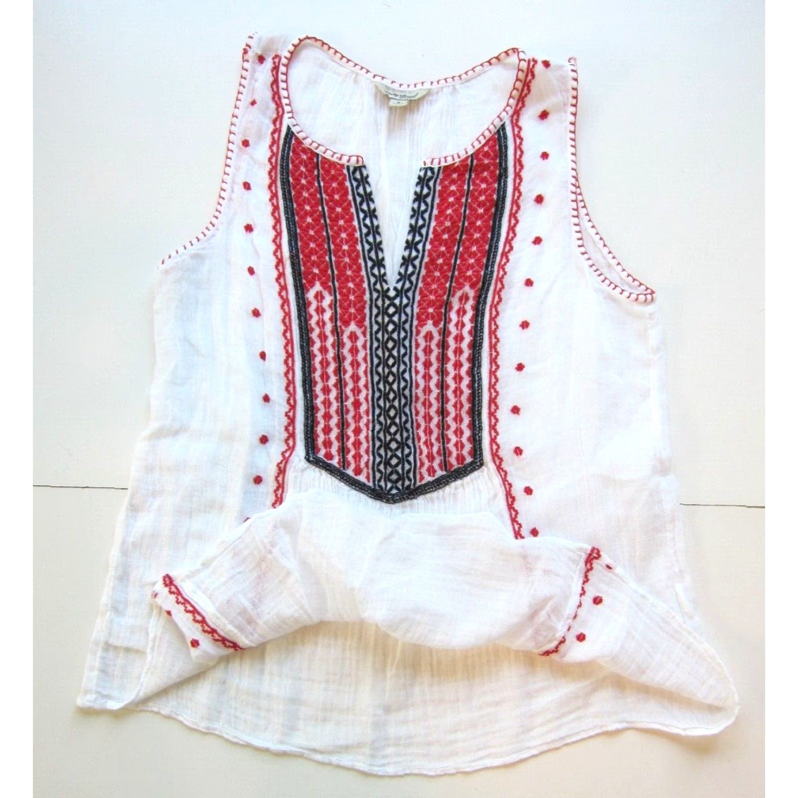 Lucky Brand Lucky Brand Blouse Sleeveless White 100% Cotton Embroidered S Women's V-Neck Size S / US 4 / IT 40 - 3 Thumbnail