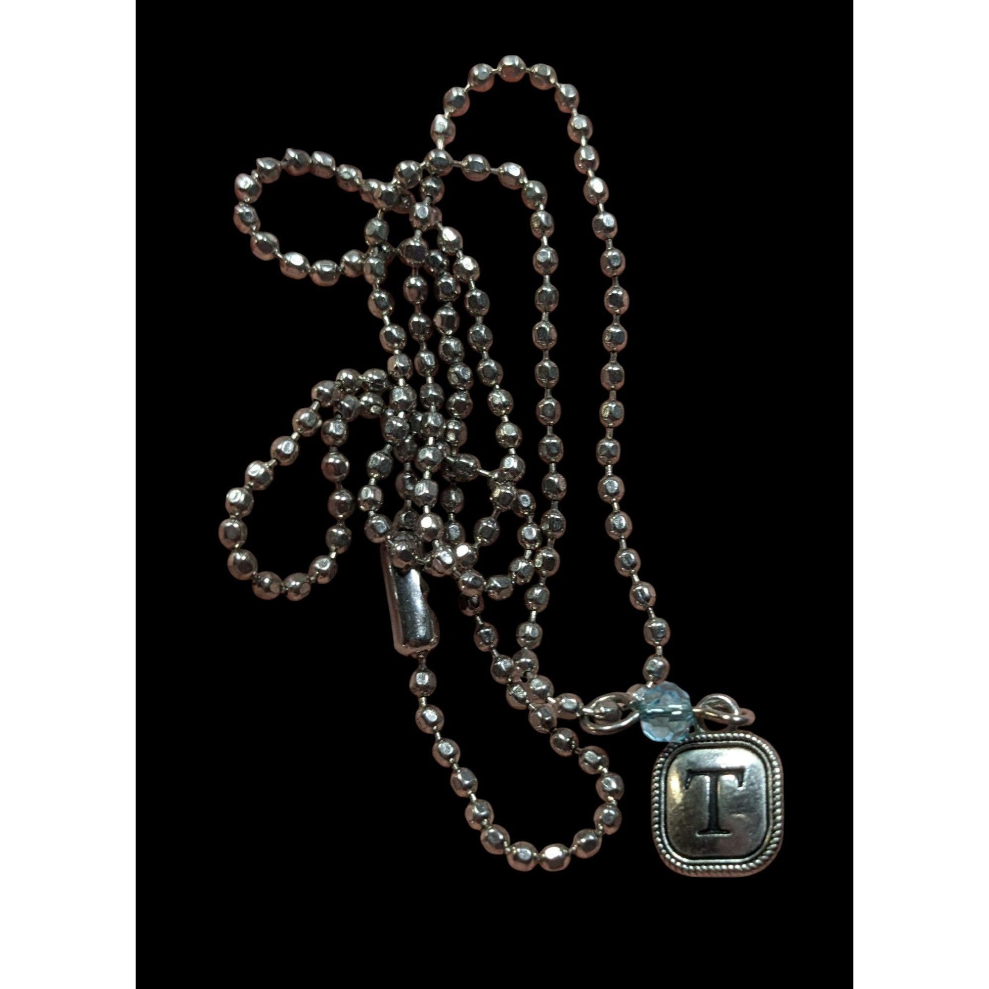 Other Minimalist Letter T Pendant Necklace With Blue Accent Bead Size ONE SIZE - 3 Thumbnail