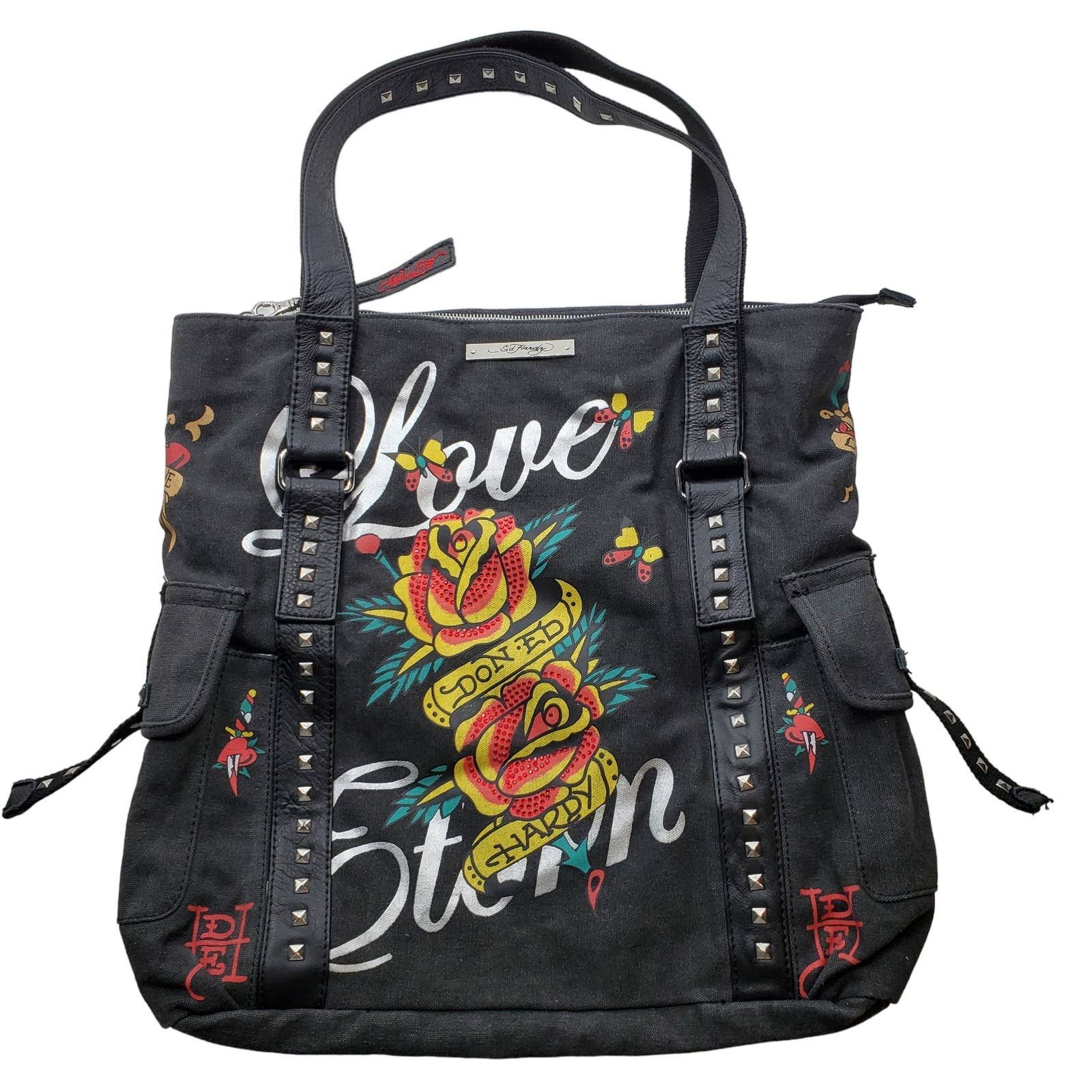 Ed Hardy Ed Hardy Love Roses Tattoo Large Tote Bag Black y2k | Grailed