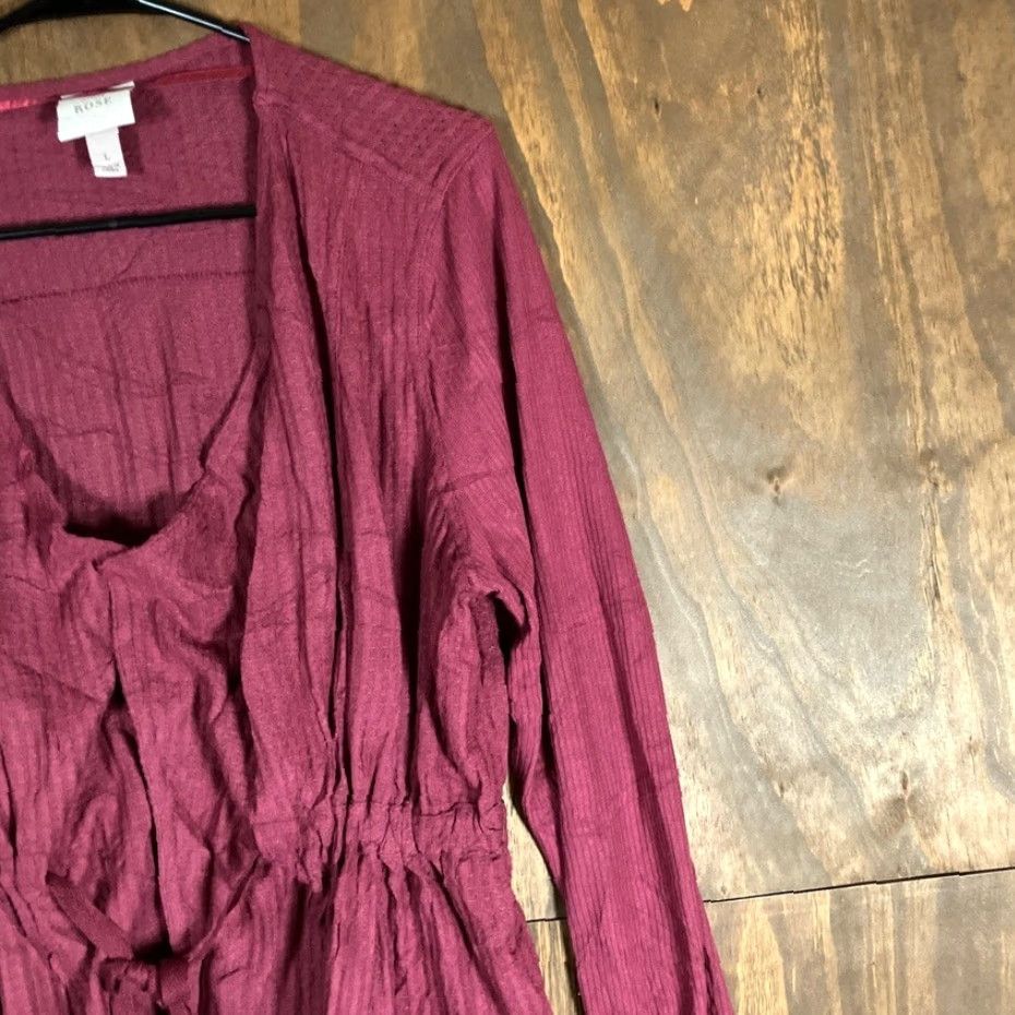 Vintage Knox Rose Womens Blouse Burgundy Waist Tie Peplum Long Sleeve Stretch Large Size L / US 10 / IT 46 - 5 Thumbnail