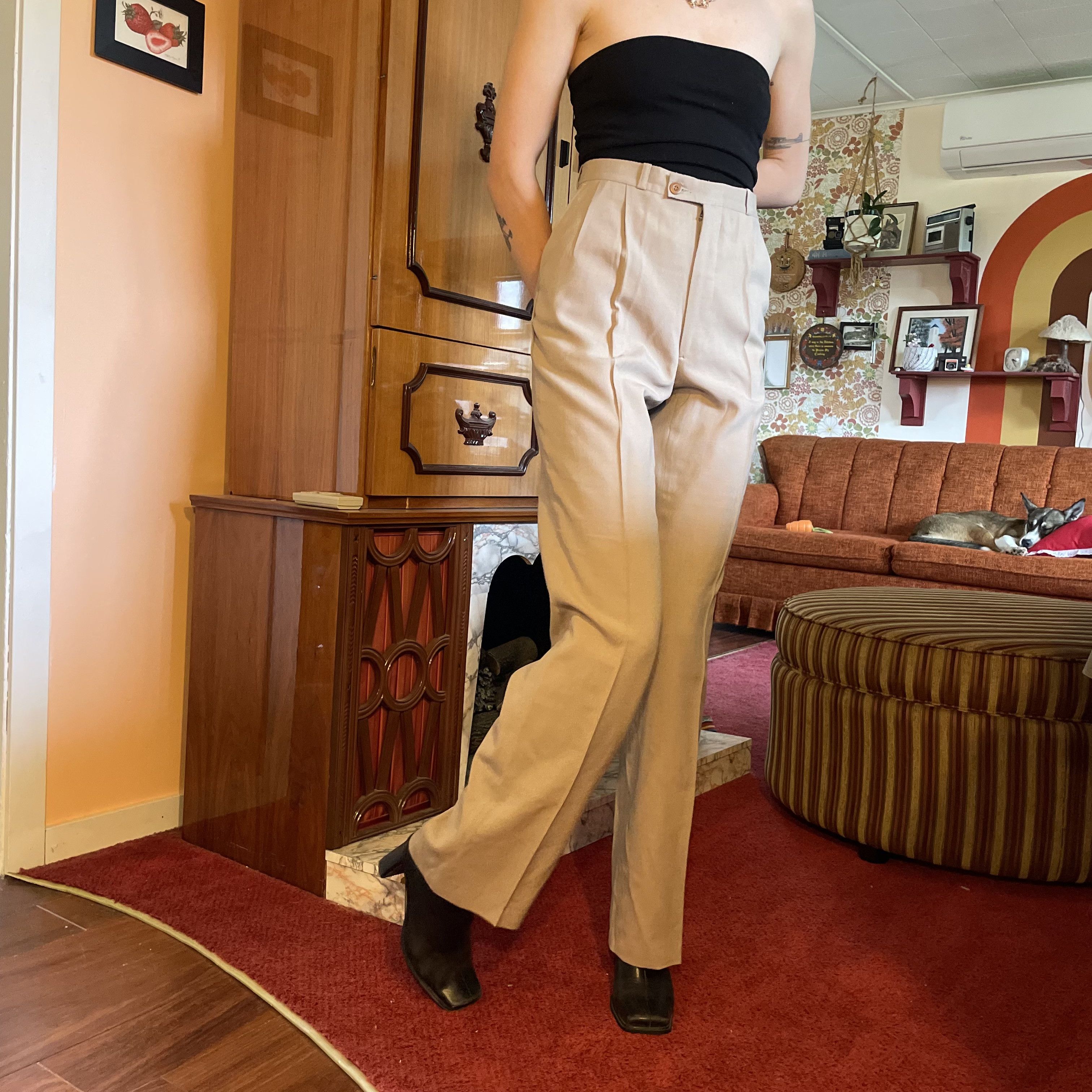 Yves Saint Laurent 90s vintage YSL Wool Blend Beige pleated high waisted pants! Size 31" - 2 Thumbnail