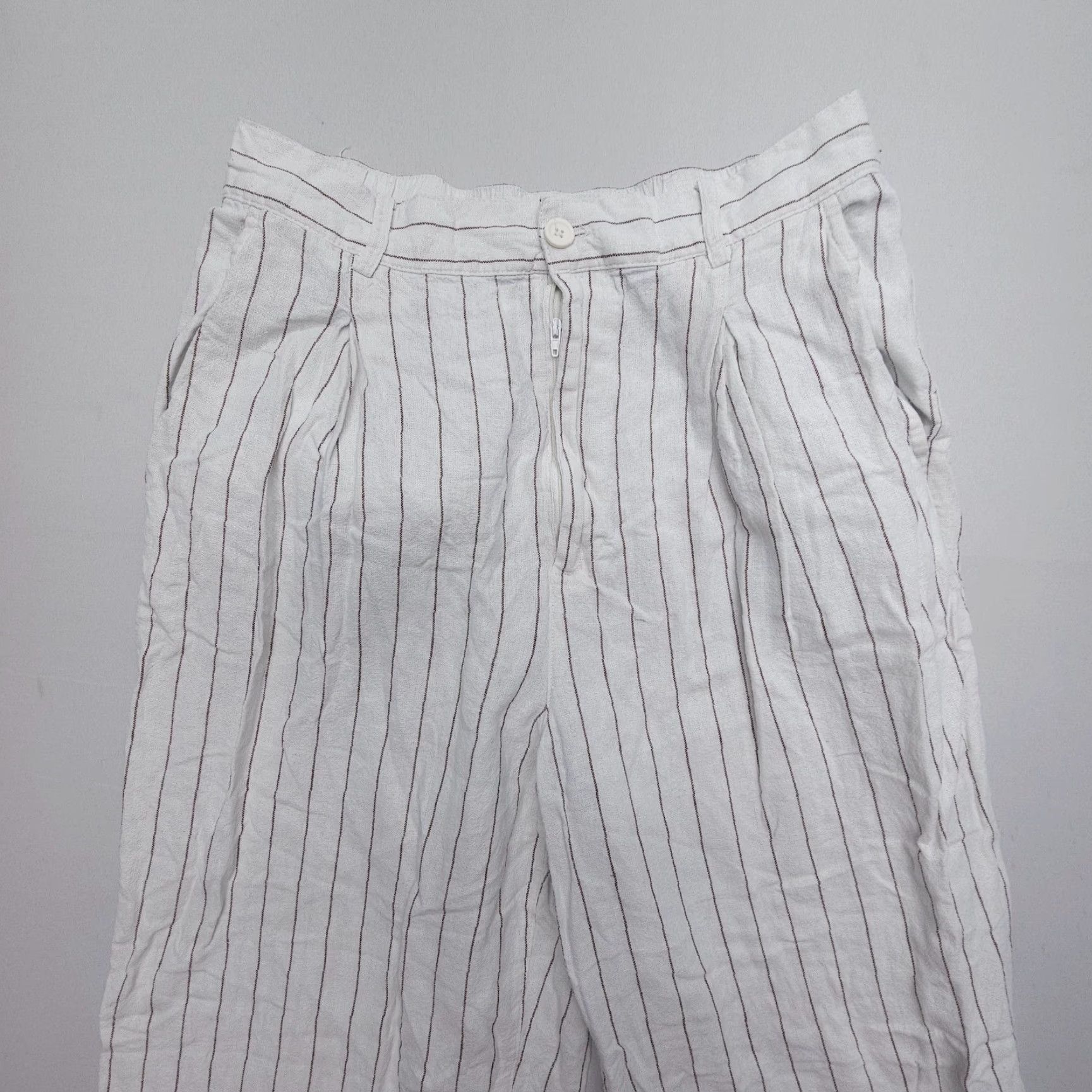 Urban Outfitters Urban Outfitters High Rise Pleated Pants Striped Linen Blend Wide-Leg Women L Regular White Bohemian 90s? Size 36" / US 14 / IT 50 - 4 Thumbnail