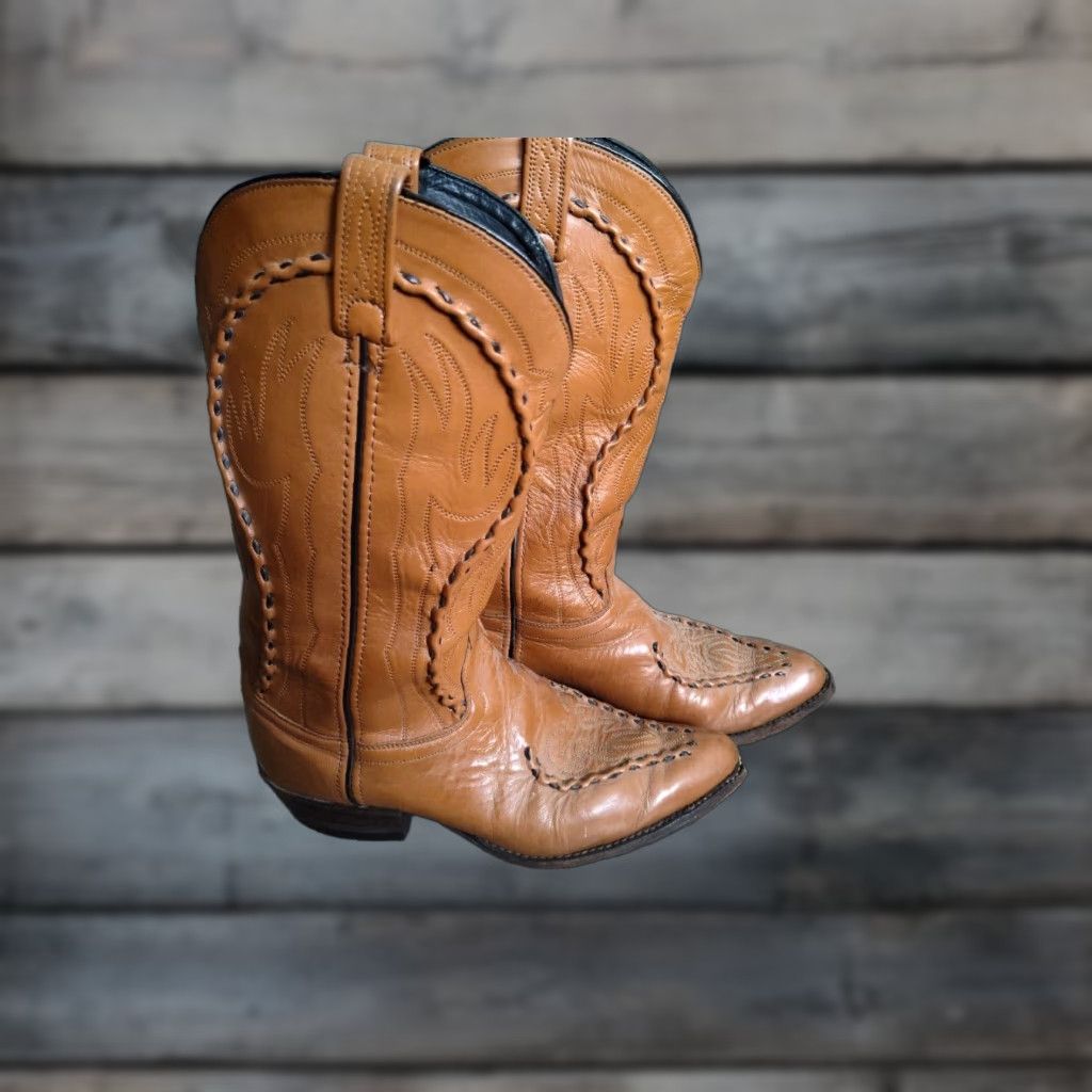 Dan Post VINTAGE Dan Post Western Cowboy Boots Men Sz 9.5 EE Brown Leather Pointed Toe Size US 9.5 / EU 42-43 - 1 Thumbnail