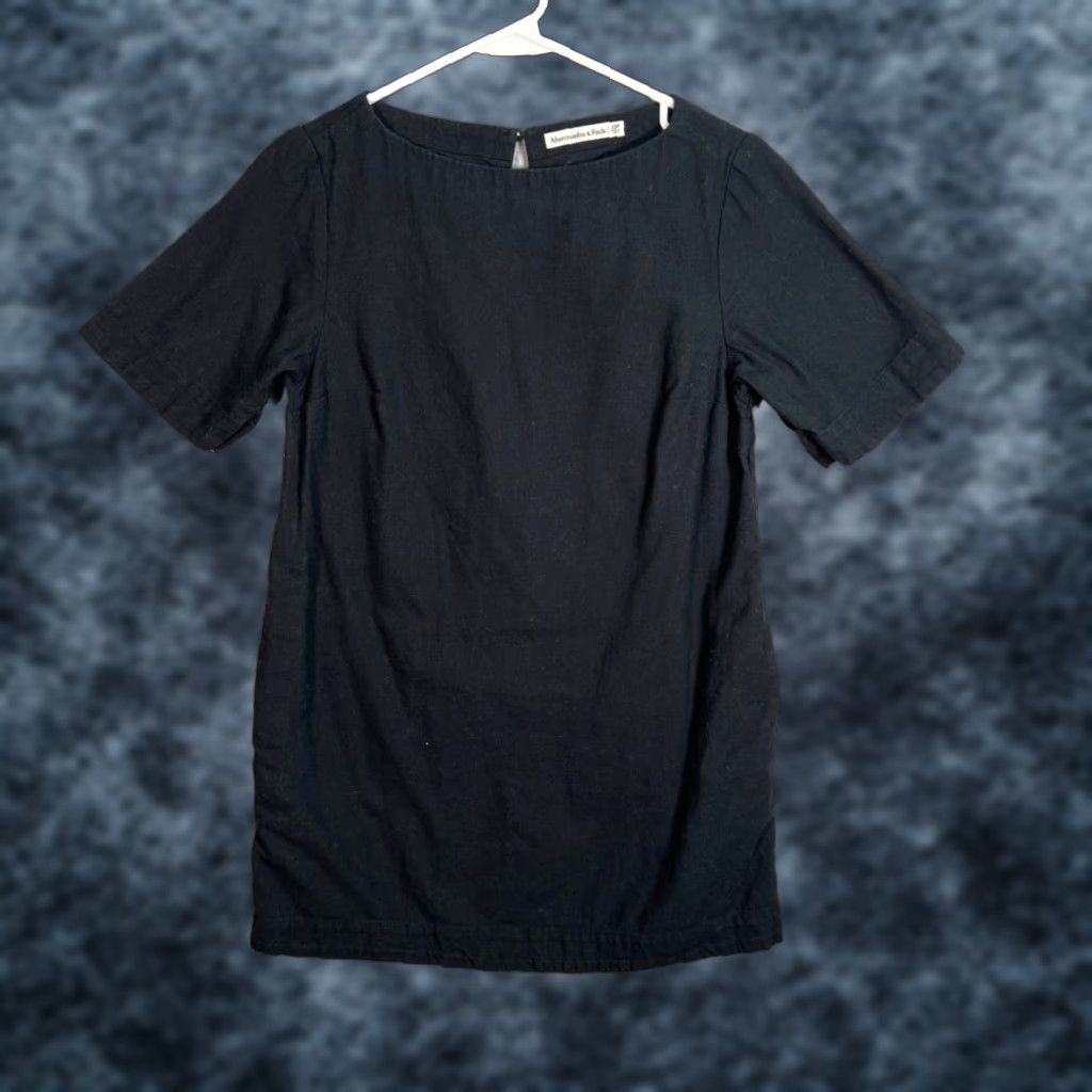 Abercrombie & Fitch VINTAGE Abercrombie & Fitch Womens XS Petite Black Linen-Blend Short Sleeve Tunic Dress Shirt Dress Womens Size 26" / US 2 / IT 38 - 1 Thumbnail