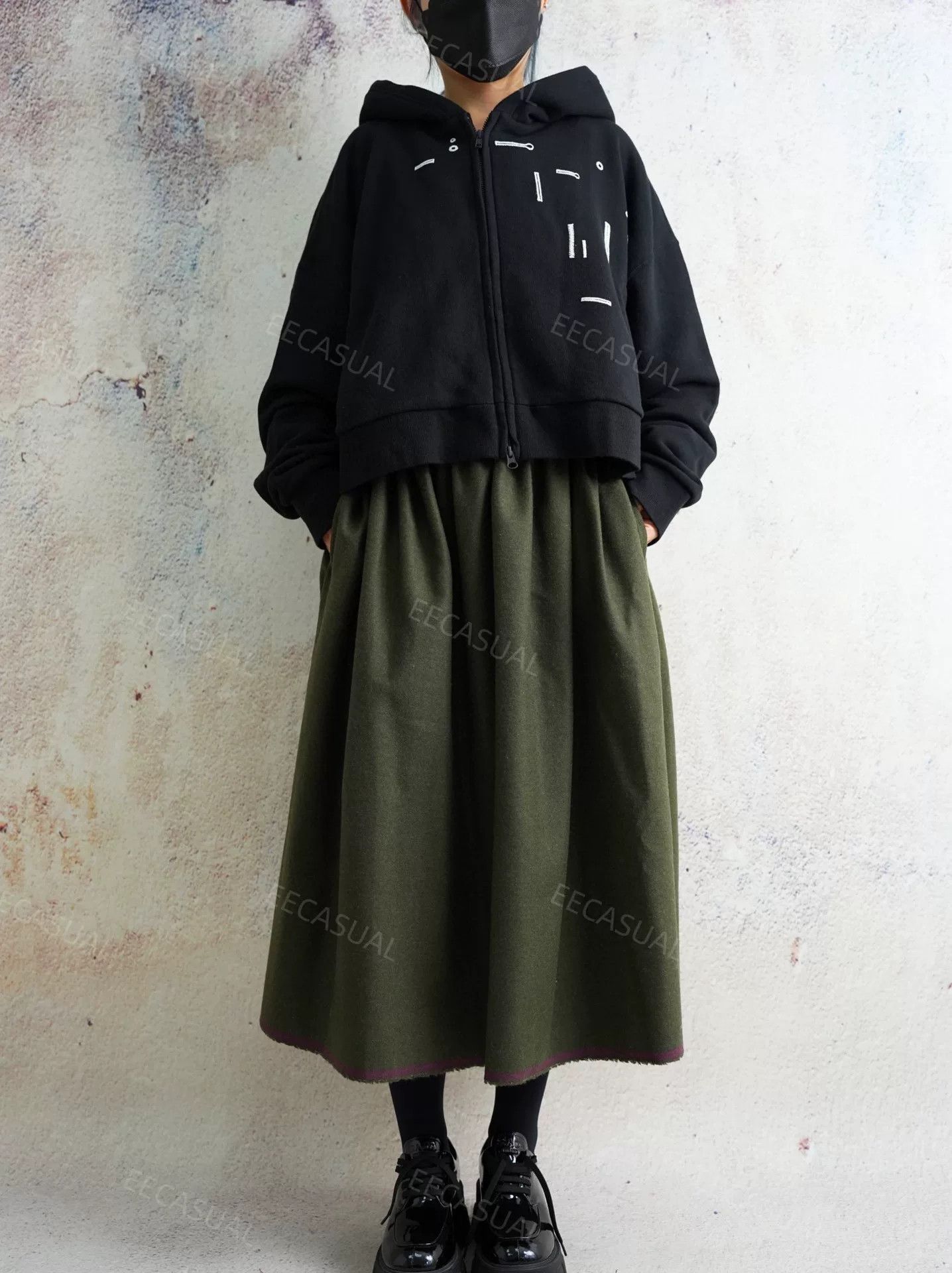 Comme des Garcons CDG Green Wool Midi Skirt Set Size 25" / US 0 / IT 36 - 1 Thumbnail