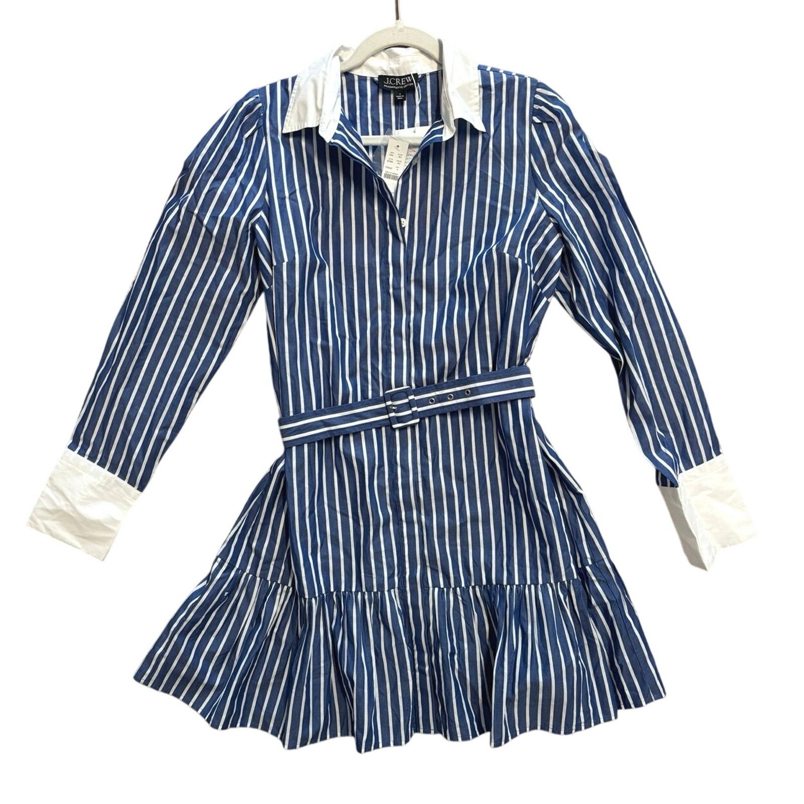 J.Crew NWT J.Crew Tiered Shirtdress Cotton Poplin Blue White Size 6 Size M / US 6-8 / IT 42-44 - 3 Thumbnail