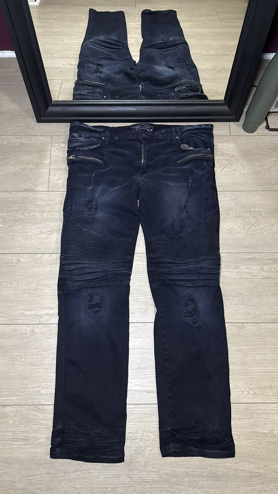 Robins Jeans Y2K 2000s Robin’s Biker Jeans Slim Straight Indigo Black Size US 38 / EU 54 - 1 Thumbnail
