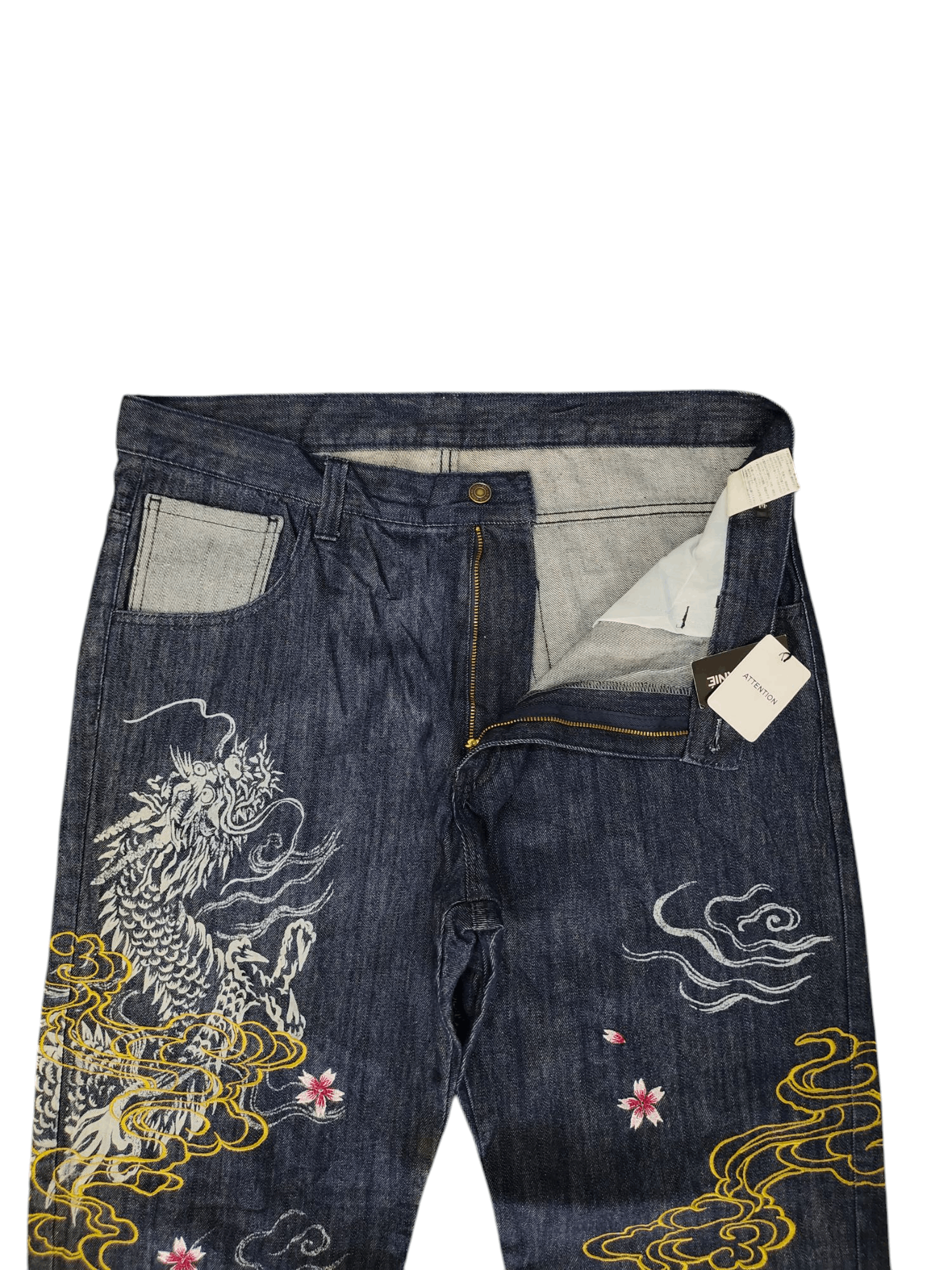 Karakuri Tamashii Vintage Vomanie Japan Dragon Sakura Embroidered Denim Jeans Size US 38 / EU 54 - 7 Thumbnail