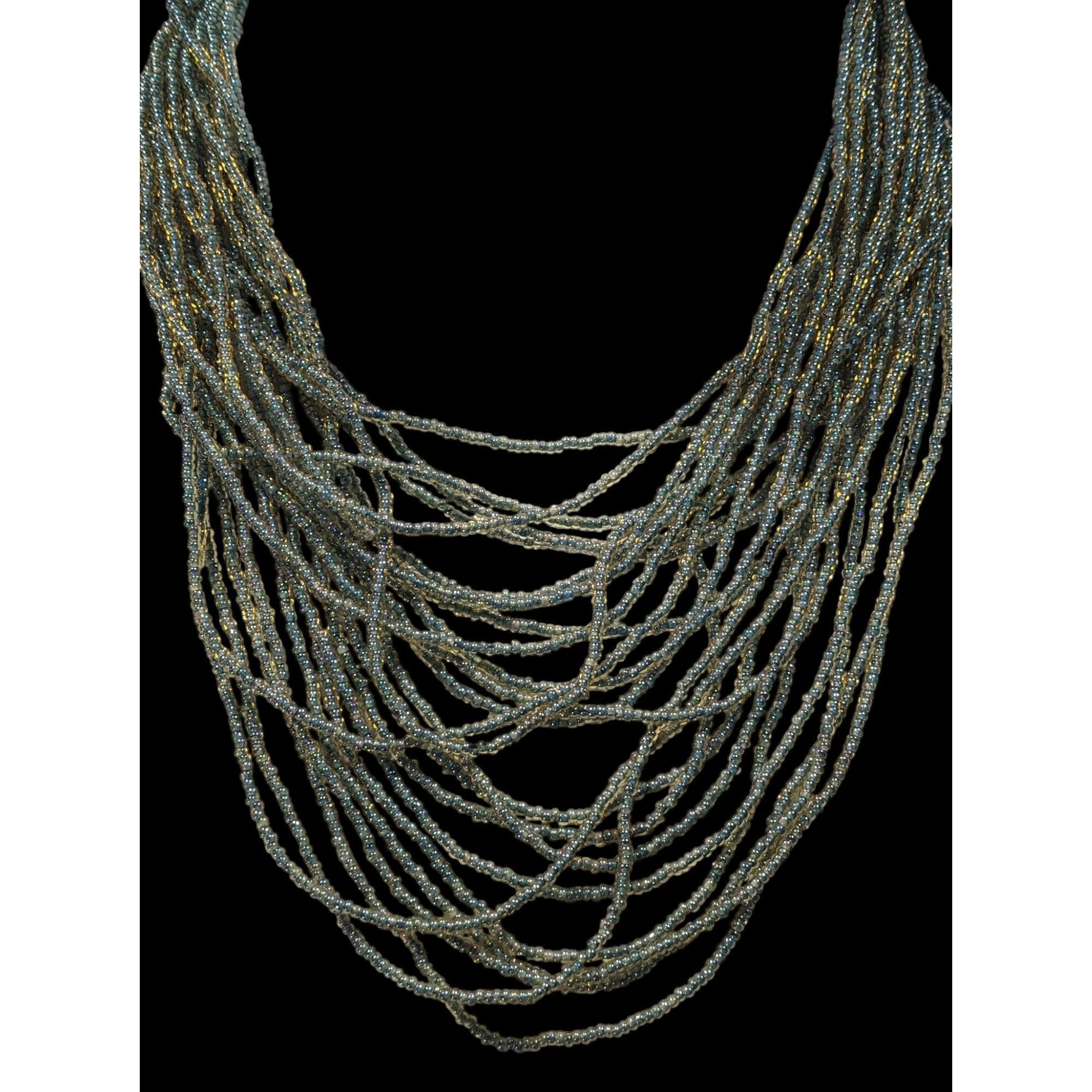 Other Whimsical Elegant Blue And Gold Tone Glass Beaded Layered Ne Size ONE SIZE - 2 Thumbnail