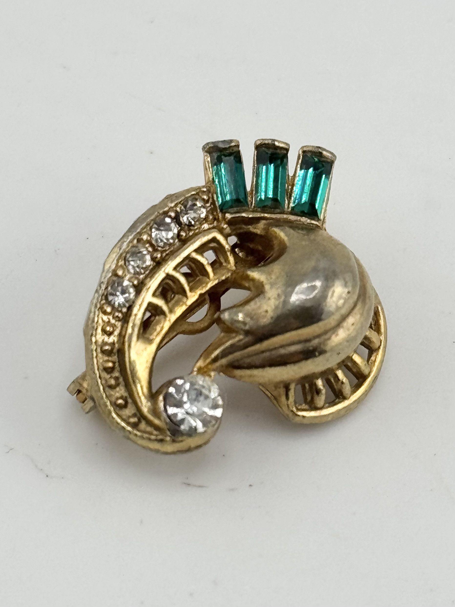 Vintage Estate vintage gold green rhinestone brooch pin Size ONE SIZE - 2 Thumbnail