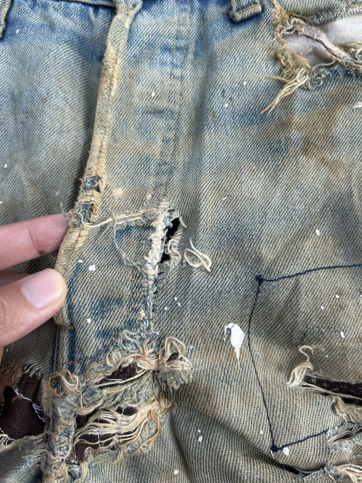 Levi's 80's THRASHED Levi's 6 Selvedge Reconstructed Repair Denim Size US 31 - 6 Thumbnail