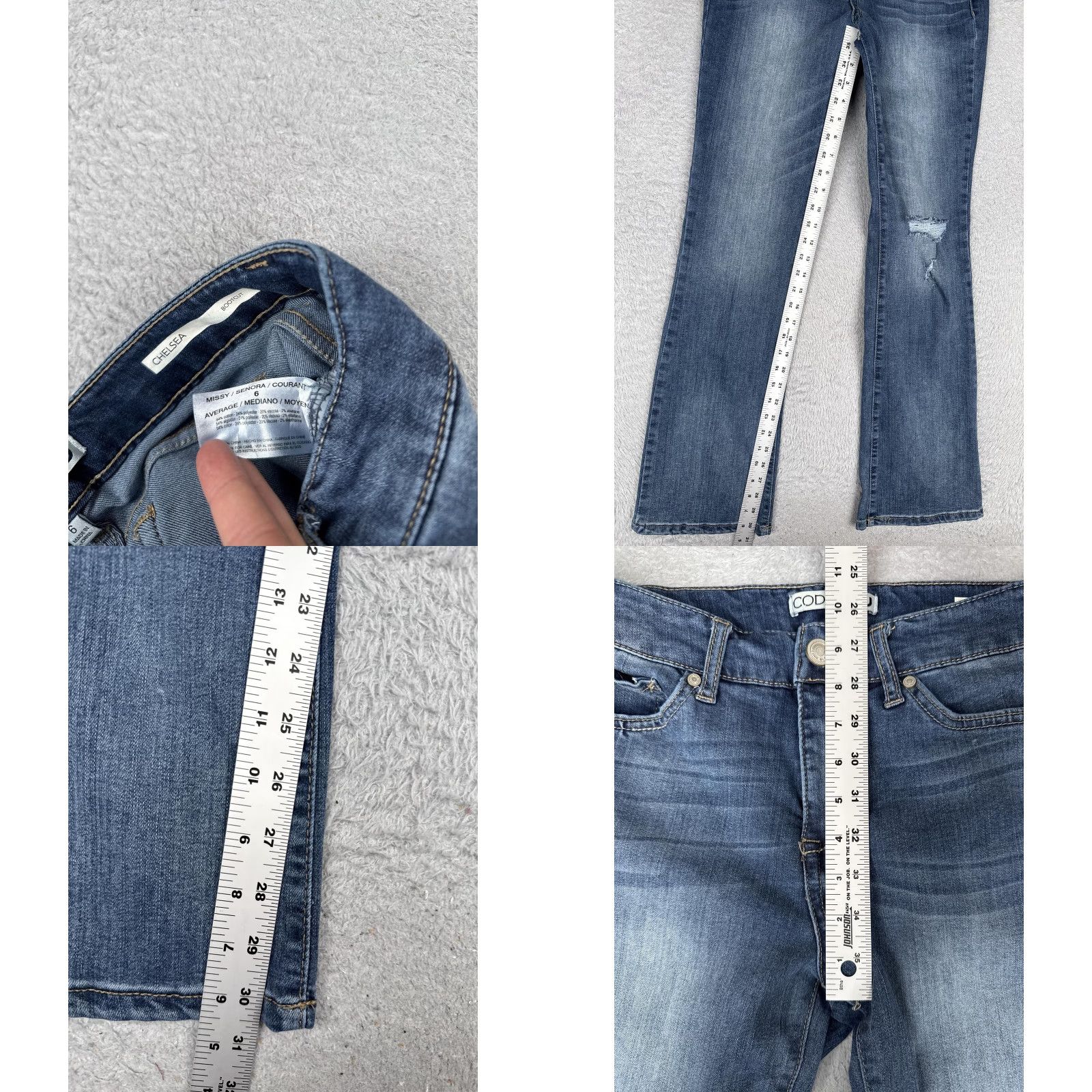 Vintage Code Bleu Jeans Womens Bootcut 6 Blue Medium Wash Mid Rise Stretch 27x31 Denim 5-Pocket Distressed Twin Button Zip Vintage No N/A Size 28" / US 6 / IT 42 - 8 Thumbnail