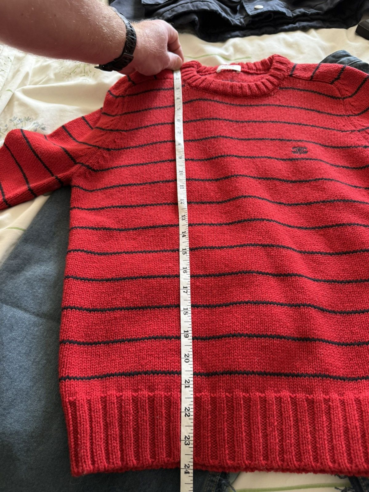 Celine $1.2k Celine red black stripe 💯% wool crew sweater S Hedi Size US S / EU 44-46 / 1 - 6 Thumbnail