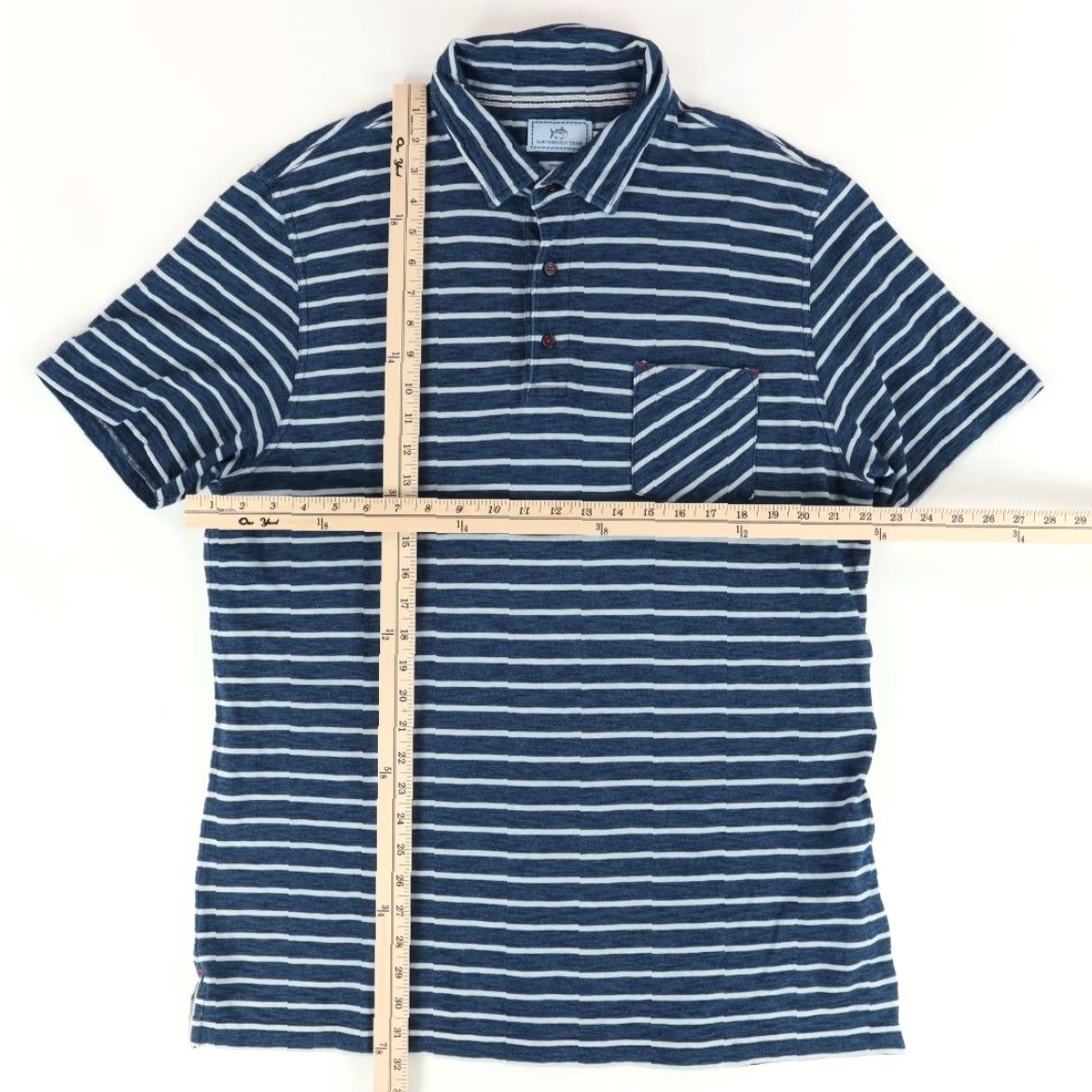 Southern Tide Southern Tide Polo Shirt Navy Blue Striped Pocket Cotton Blend XL Men Shirt Size US XL / EU 56 / 4 - 3 Thumbnail