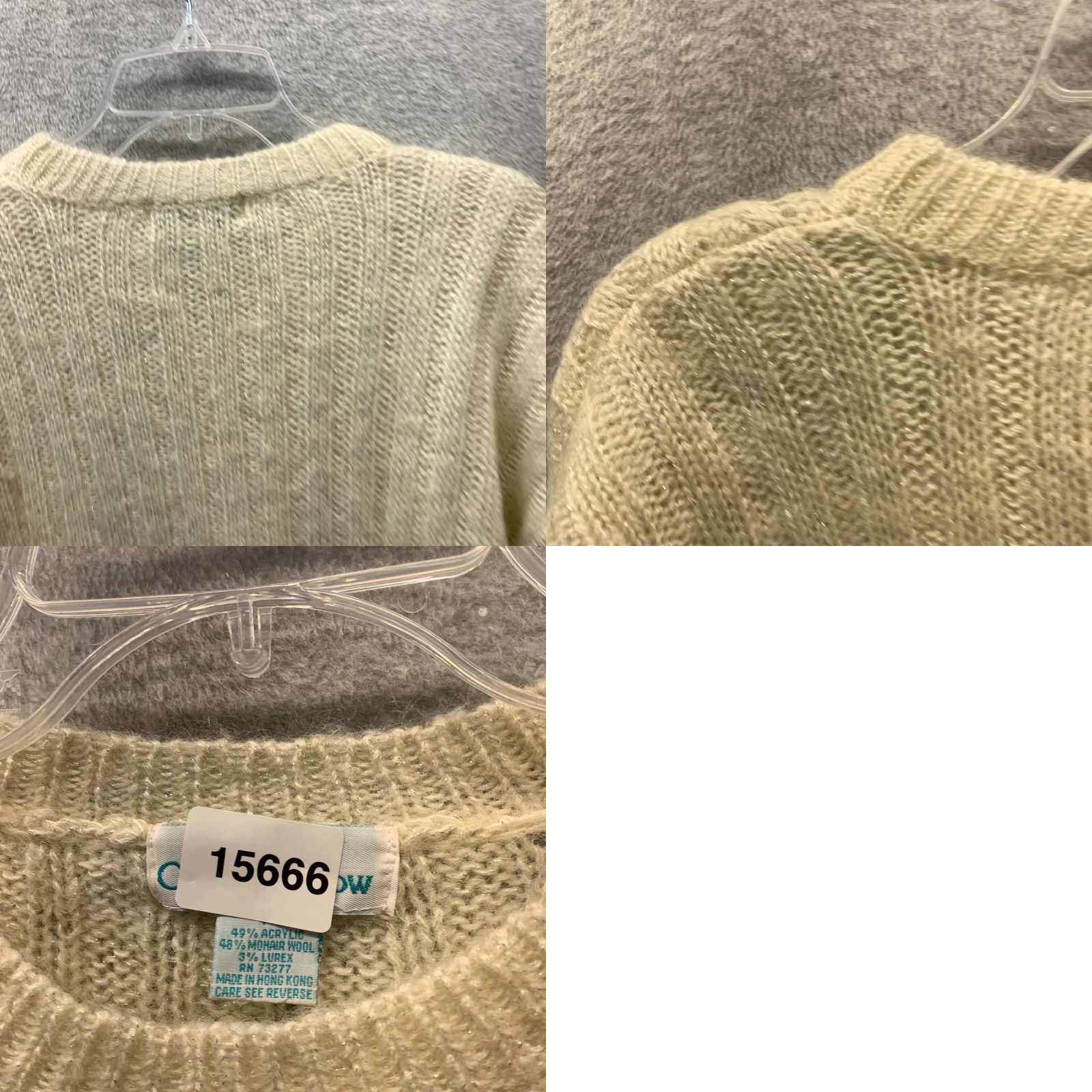 Barrow VINTAGE Croft & Barrow Sweater Womens Medium Ivory Mohair Cable Knit Crew Neck Cardigan 80s Women Size M / US 6-8 / IT 42-44 - 9 Thumbnail