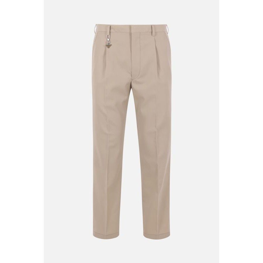 Prada PRADA Beige Cotton Triangle Charm Trousers New & Authentic Size US 36 / EU 52 - 1 Thumbnail